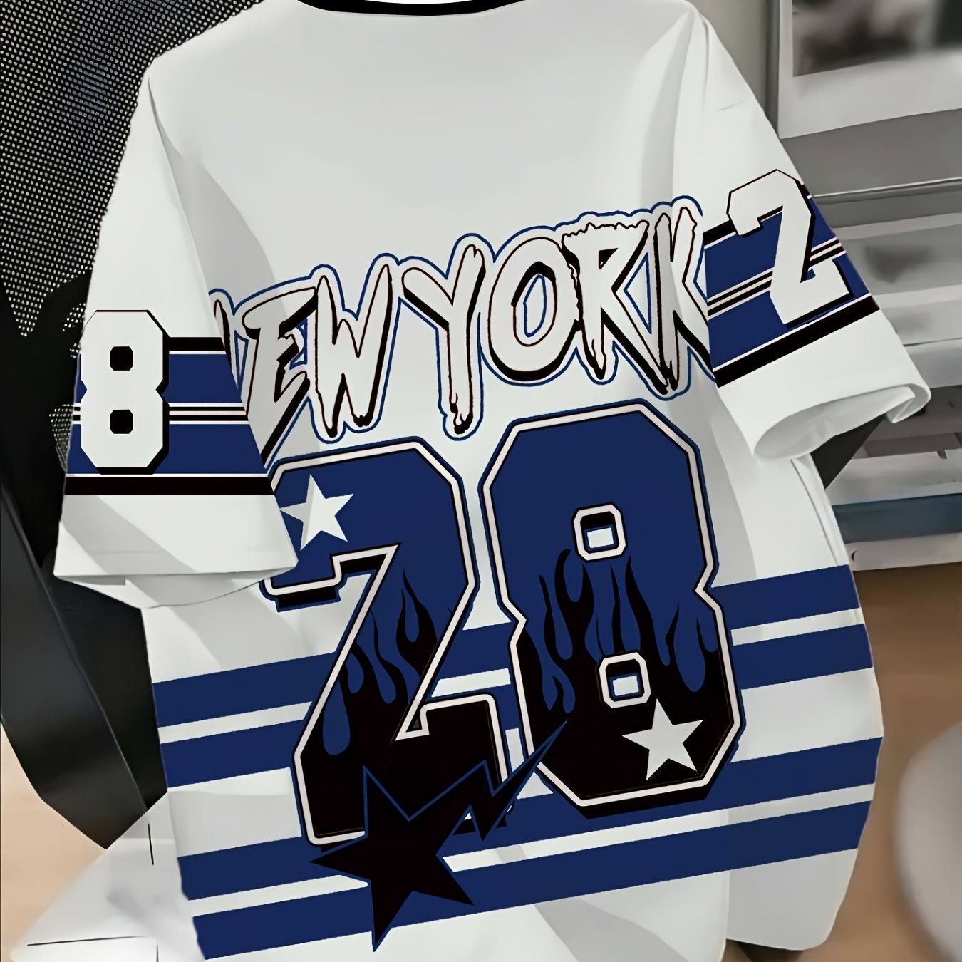 TEMU Men's Oversized Size 28 T-shirt- Football Jersey Style, Color Lettering, Breathable Crew Neck Casual Sportswear, Youth And Adult Sizes, Machine