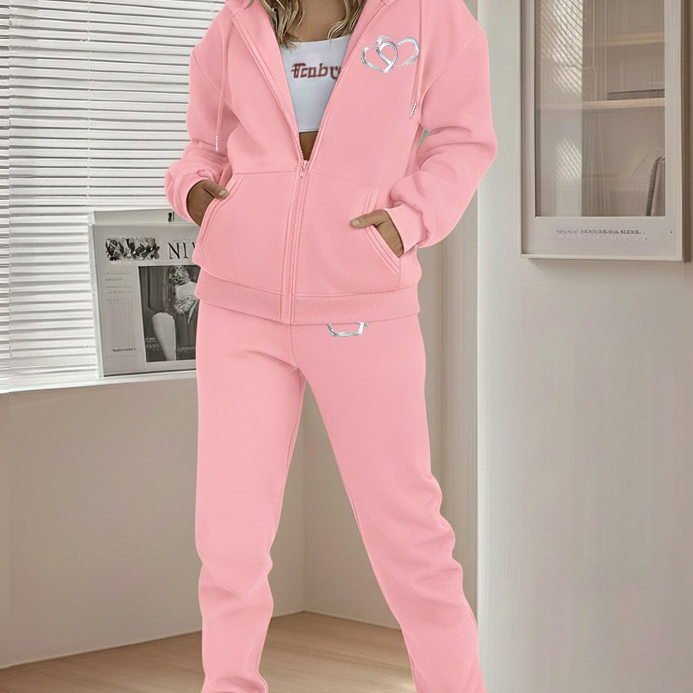 TEMU Graphic Print 2pcs Set, Hoodie & Pants, Women's Clothing