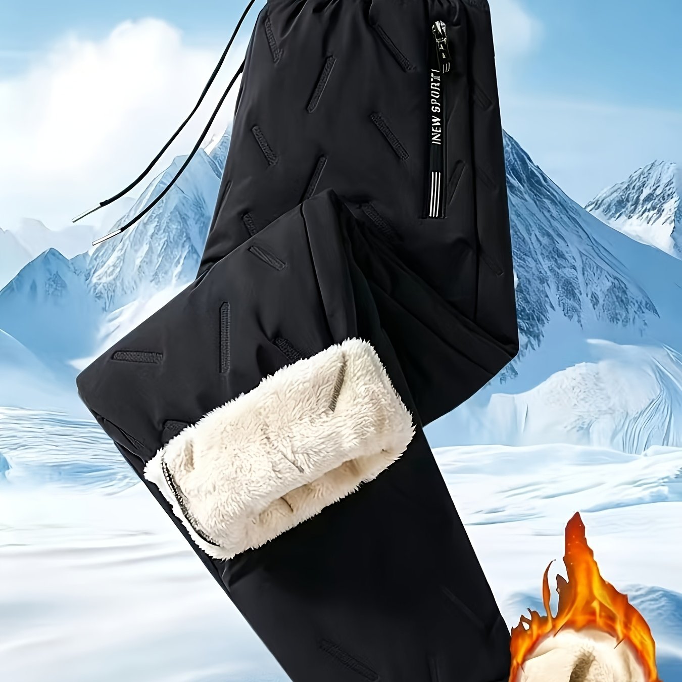 TEMU Winter Fleece Thick Straight-leg Pants, Warm Trousers With Elastic Waist And , Available, Suitable For Daily And Holiday Gifts