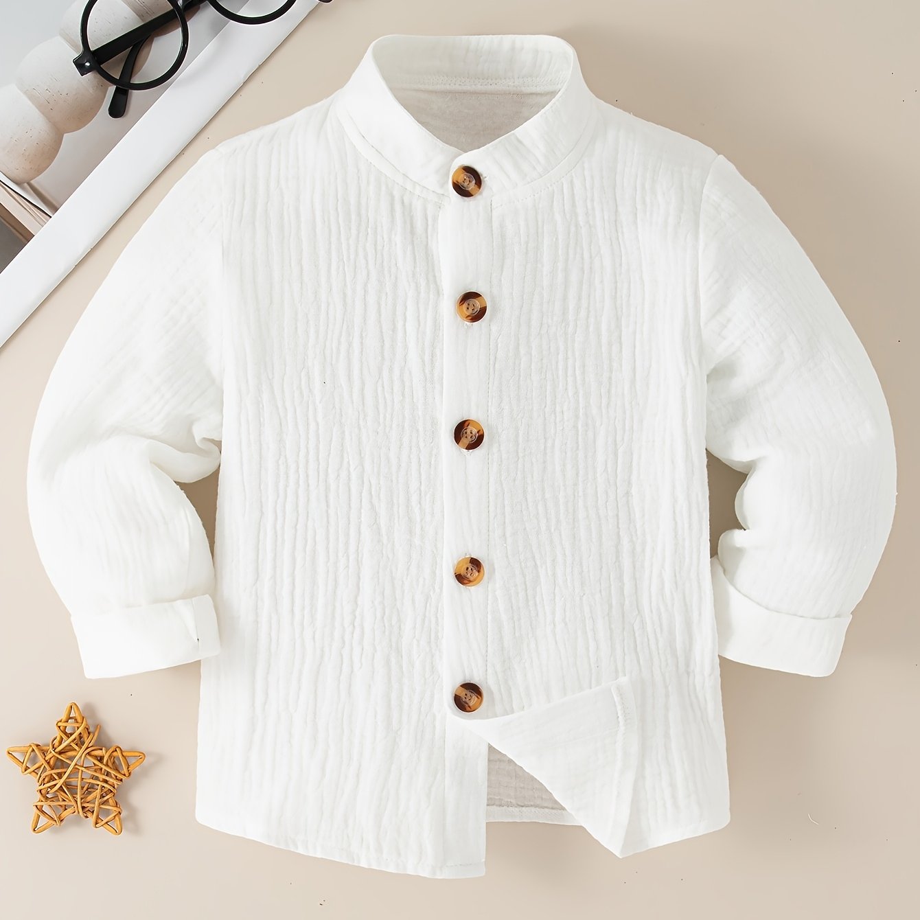 Boys' Casual Outing Fashion Solid Color Single-row Button Small Collar Long Sleeve Design Boys' Shirt Spring Autumn