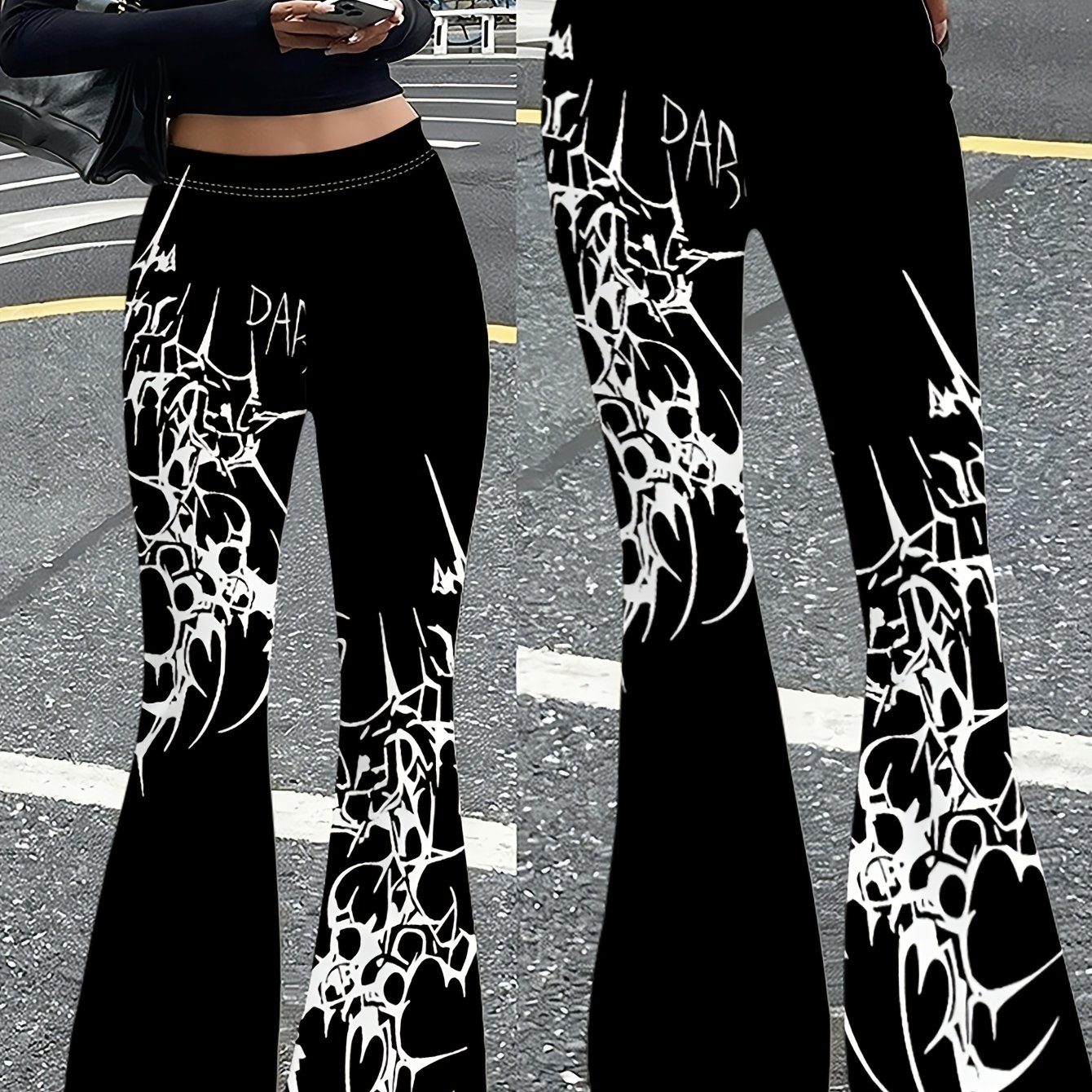 TEMU New Arrivals For Summer - Printed Design - Not Textured Women's Small Size Sports Flare Pants, Slim Fit And, Elastic Fabric, Exquisite Printing,
