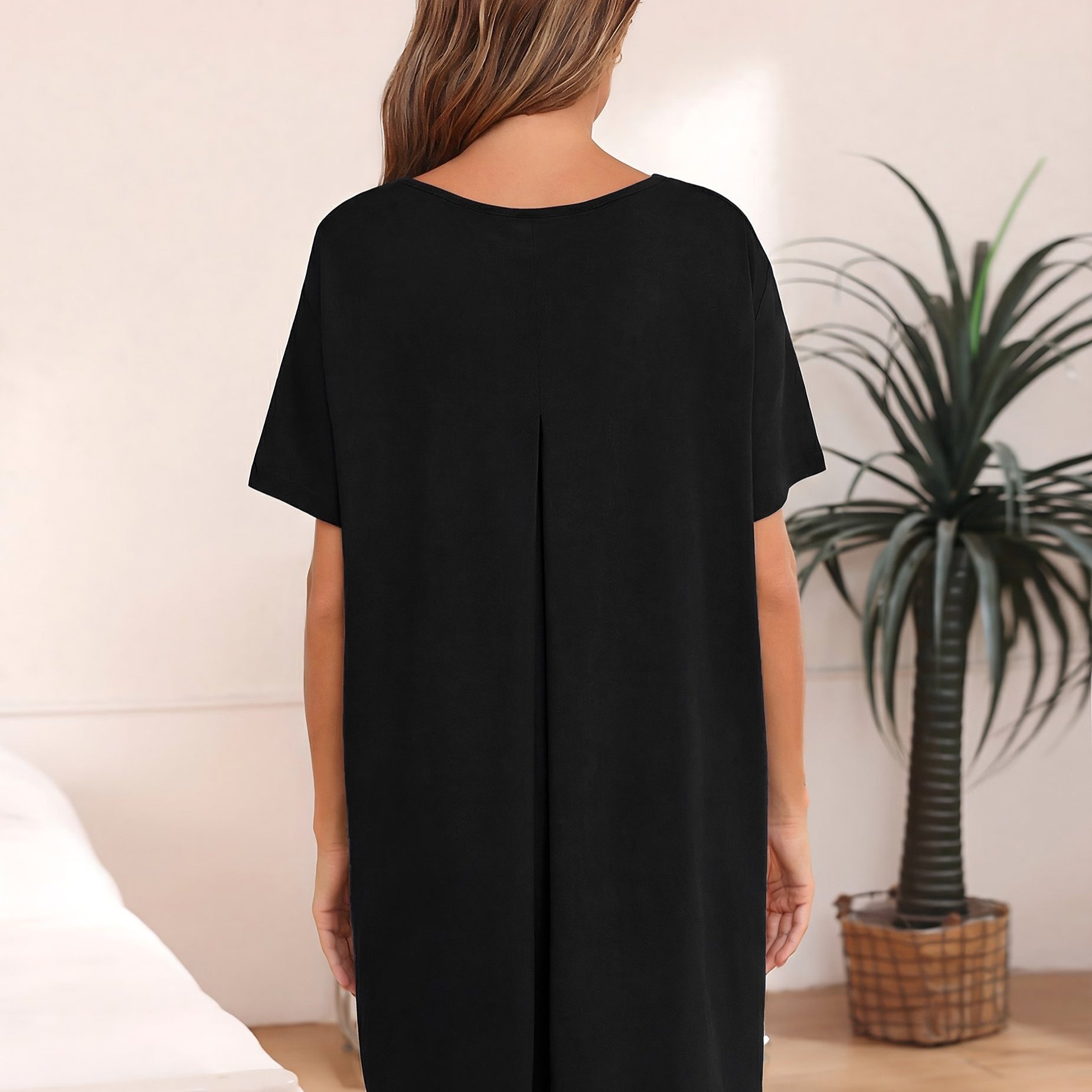 Image of Cozy Nightgown For Women Elegant Crew Neck Short Sleeves Sleep Dress, 2026 Arrivals, And Breathable, Essential Item For A '