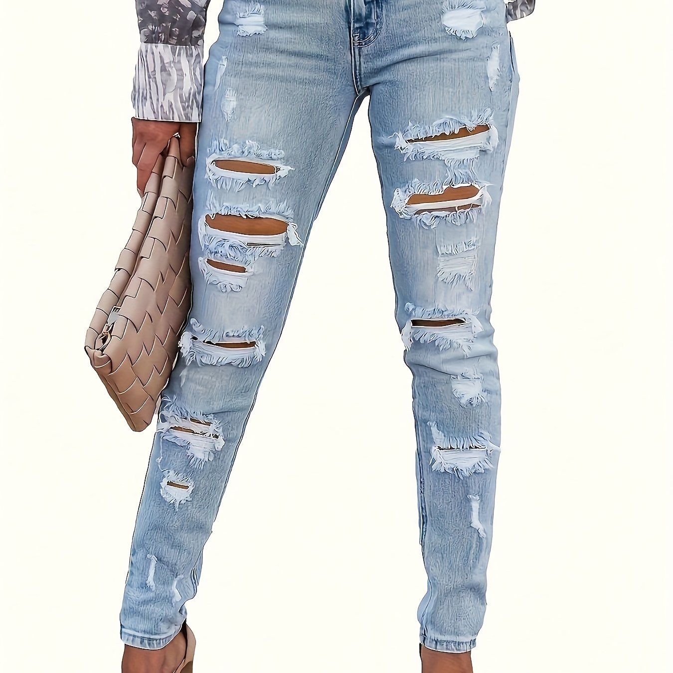 Image of Stylish And Sexy Slim-fit Ripped Elegant Casual Streetwear Women's Jeans