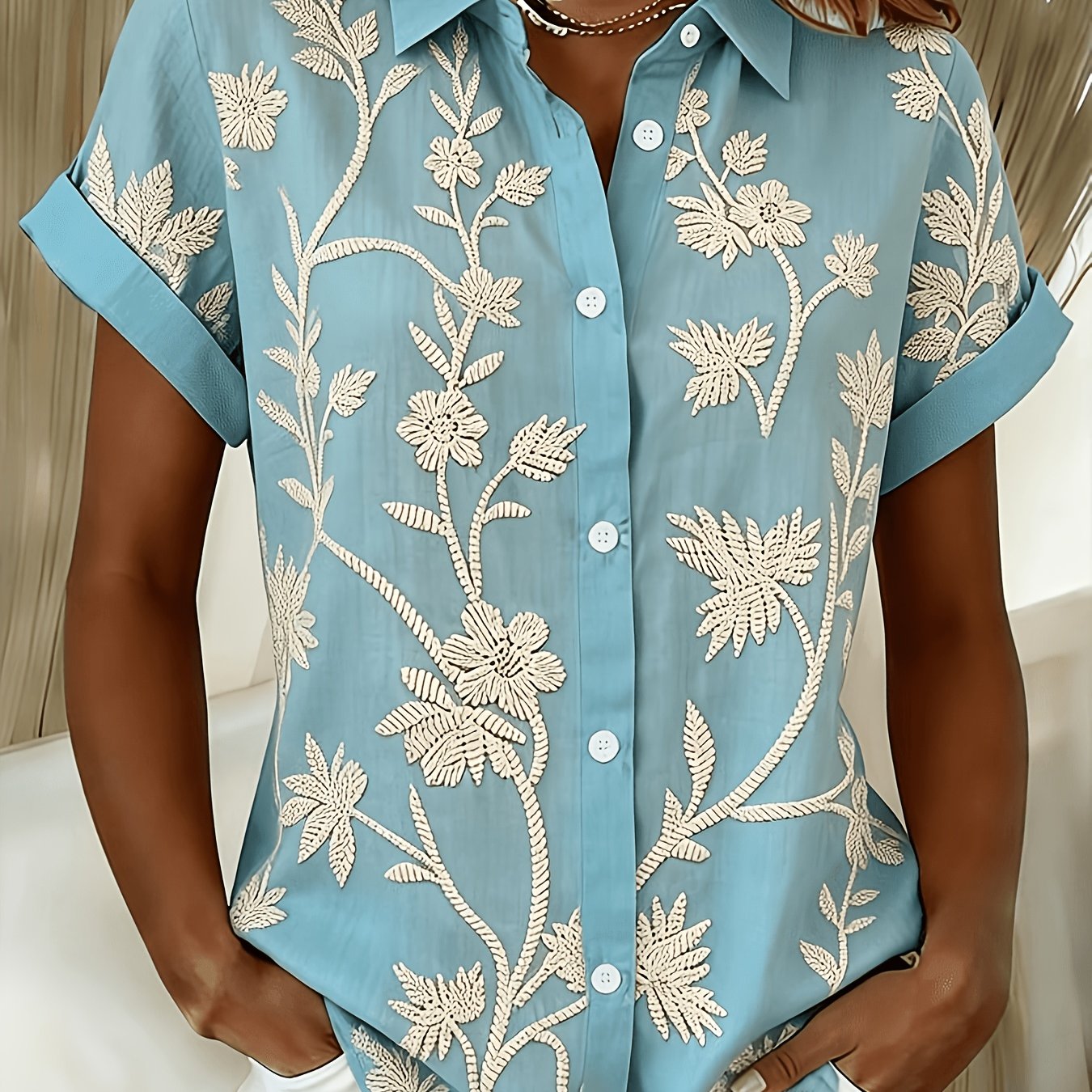 TEMU Women's Casual Color-block Printed Shirt, Travel And Work Commuter Top