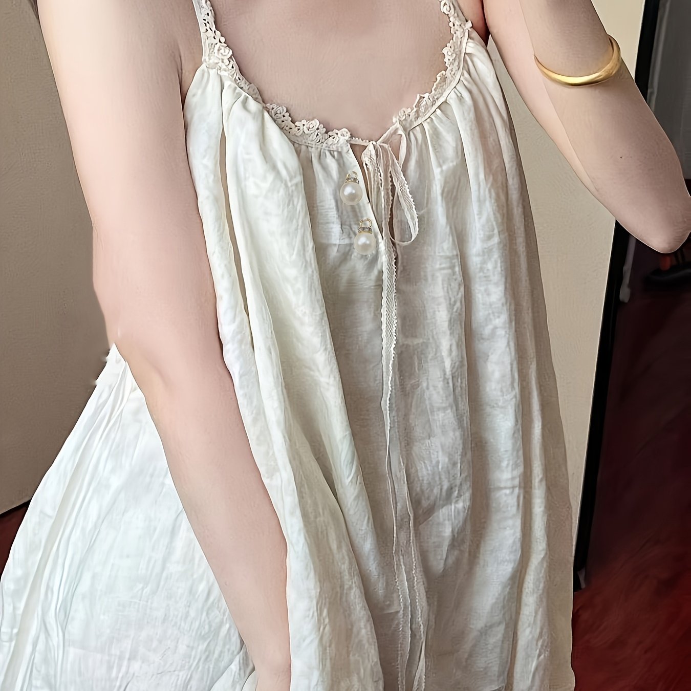 Courtly High-end Lace Trim Camisole Nightgown For Women