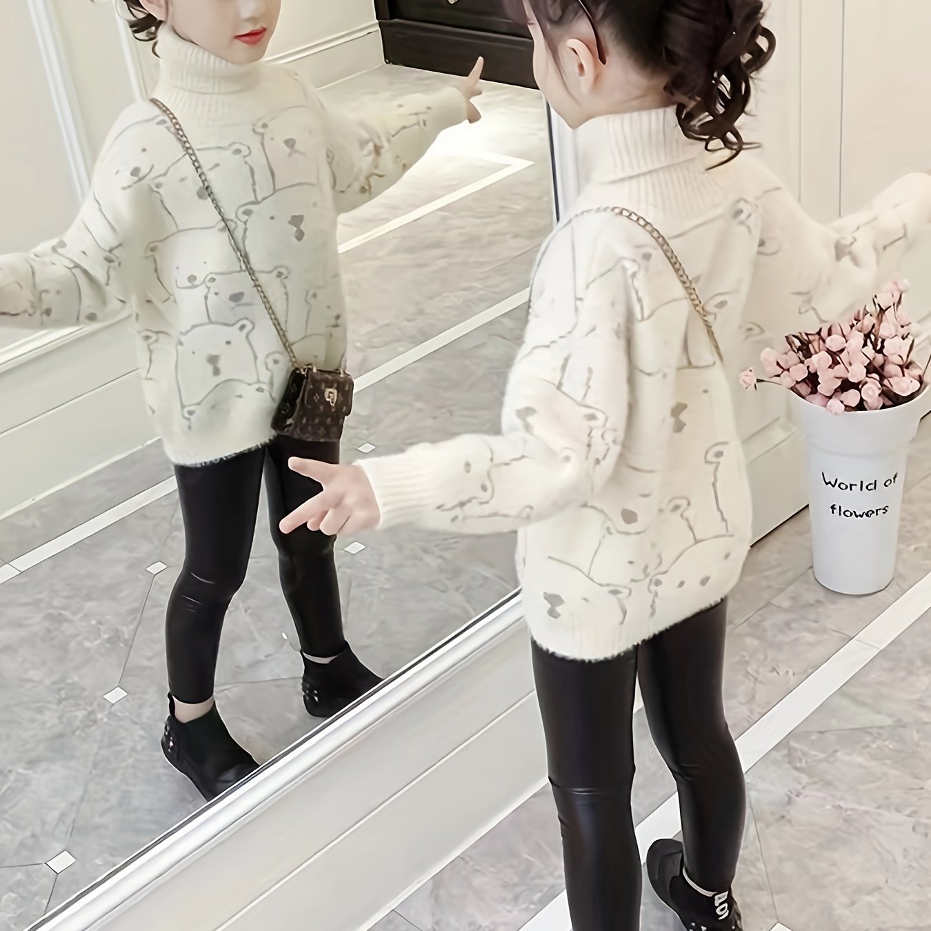 Image of Girls' Sweater 2024 New High-neck Mink Plush Korean Style Winter Thickened Mink Mid-to-large Child Fleece Base Layer Top, Christmas, Halloween
