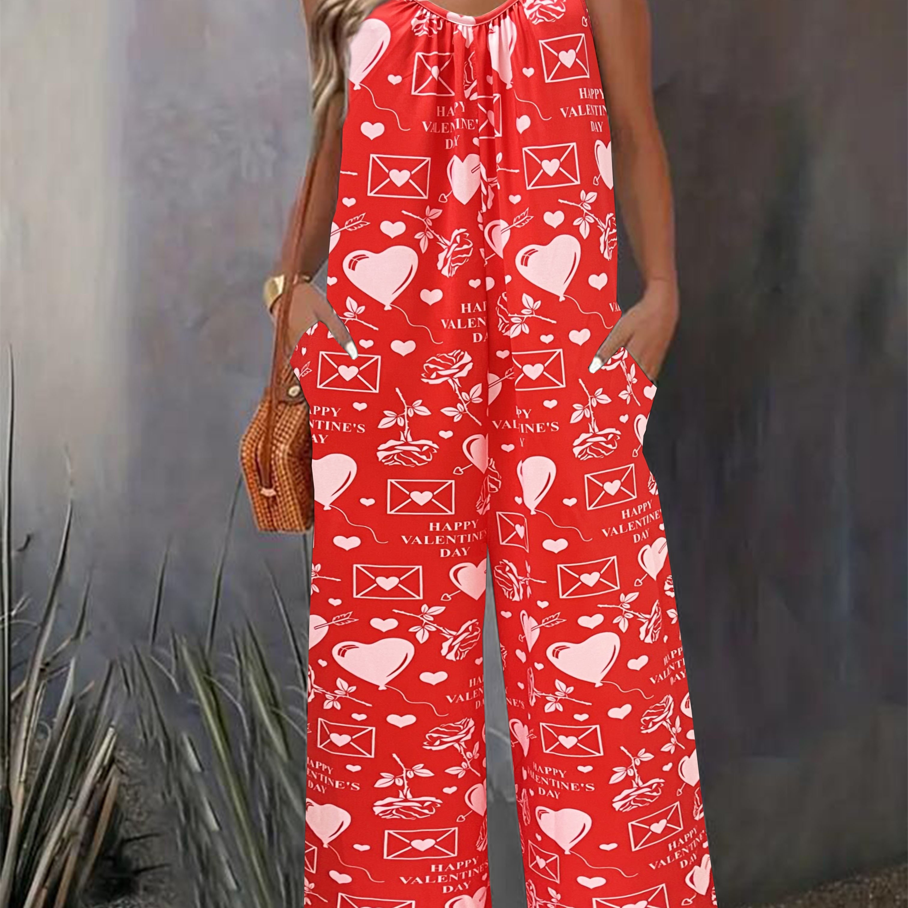 Red Jumpsuit Wide Leg Plus Size Christmas Jumpsuit Women's