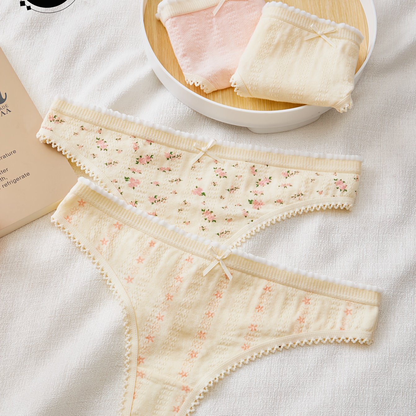 Image of Set Of 4 Colorful Lace-trimmed Mid-'s Panties, Featuring Soft And Breathable Thong Designs With Bows, Wear And Holidays. Versatile Lingerie Pieces Are Suitable For Occasions Like Halloween
