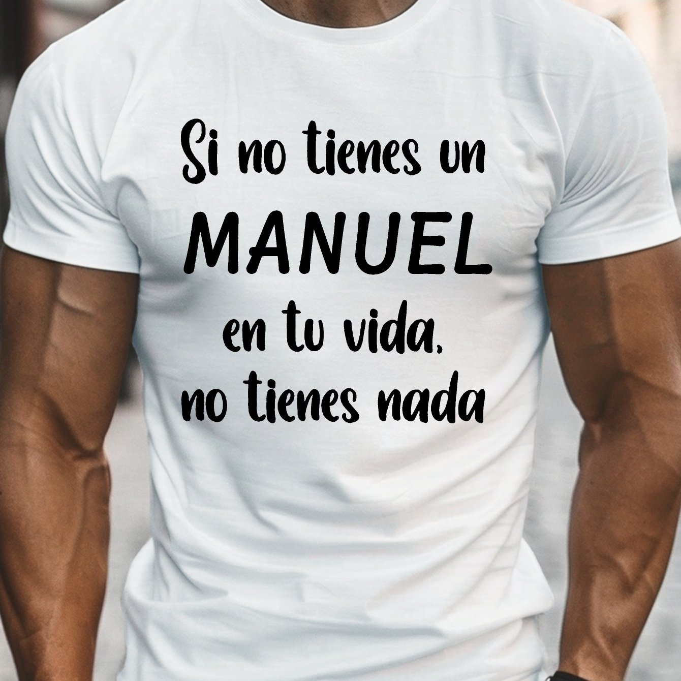 TEMU Camiseta para hombre con en español - " tienes un MANUEL " Estampado de cuerpo completo, camiseta casual de manga corta y cuello , regalo