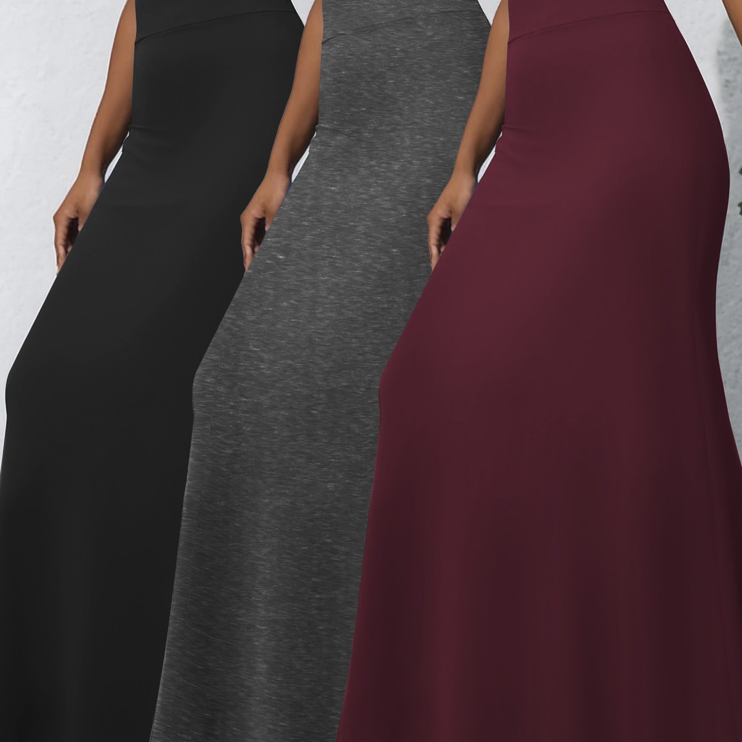 TEMU Ins Popular Style 2025 Autumn High-waisted Skirt 3-pack For Women, Stretchy Flared A-line Maxi Skirt, Super Hip-covering Design, Flowing