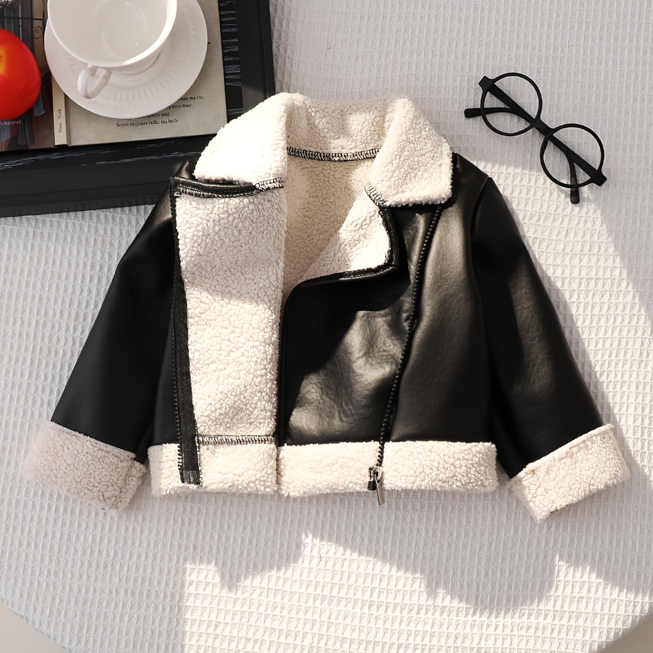 Image of Girl Classic Collar With Velvet Solid Color Anti Jacket Zipper Jacket Warm Autumn/winter Outdoor Clothing