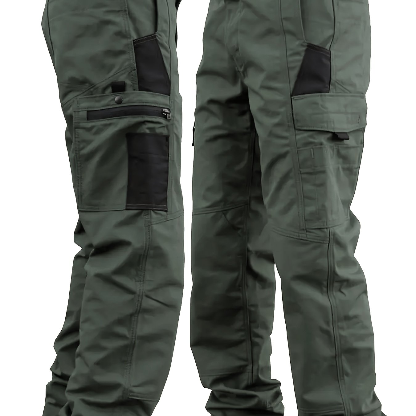 item picture mens   cargo pants heavy duty work trousers with multiple utility pockets adjustable waistband ideal for hiking construction and casual wear durable   stretch fabric solid color no belt