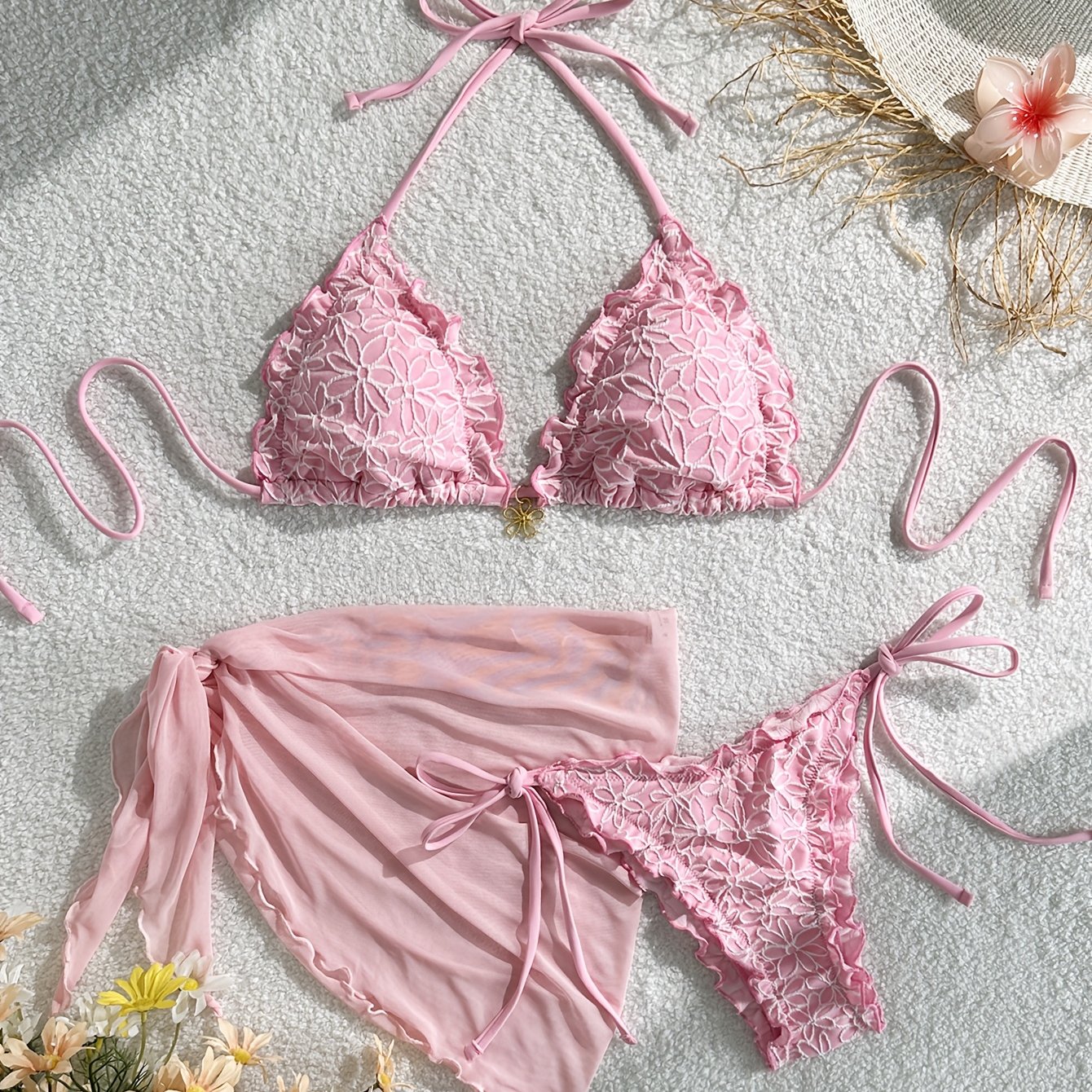 E-shop Damen-Badeanzug aus Spezialstoff, 2-teilig, bedruckt, mit Bindekragen Trägerhalterung für Strand Meer