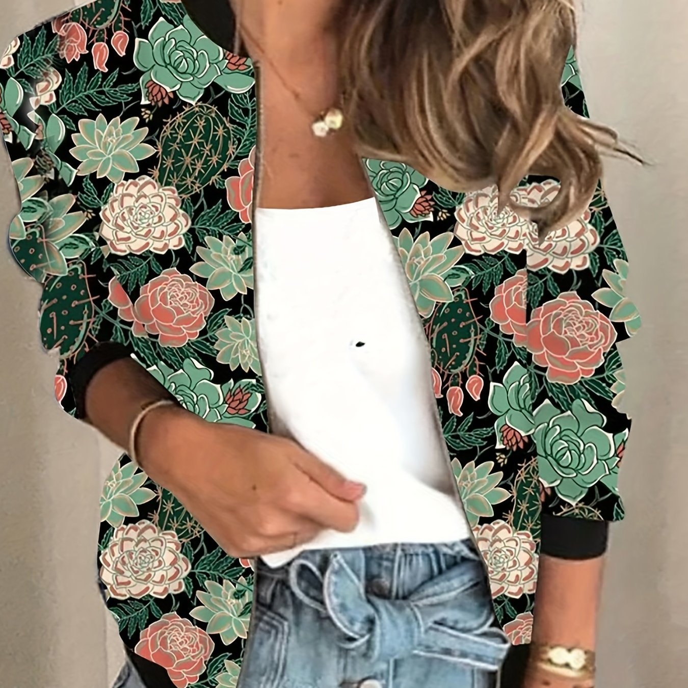 Casual Printed Baseball Collar Long-sleeve Jacket