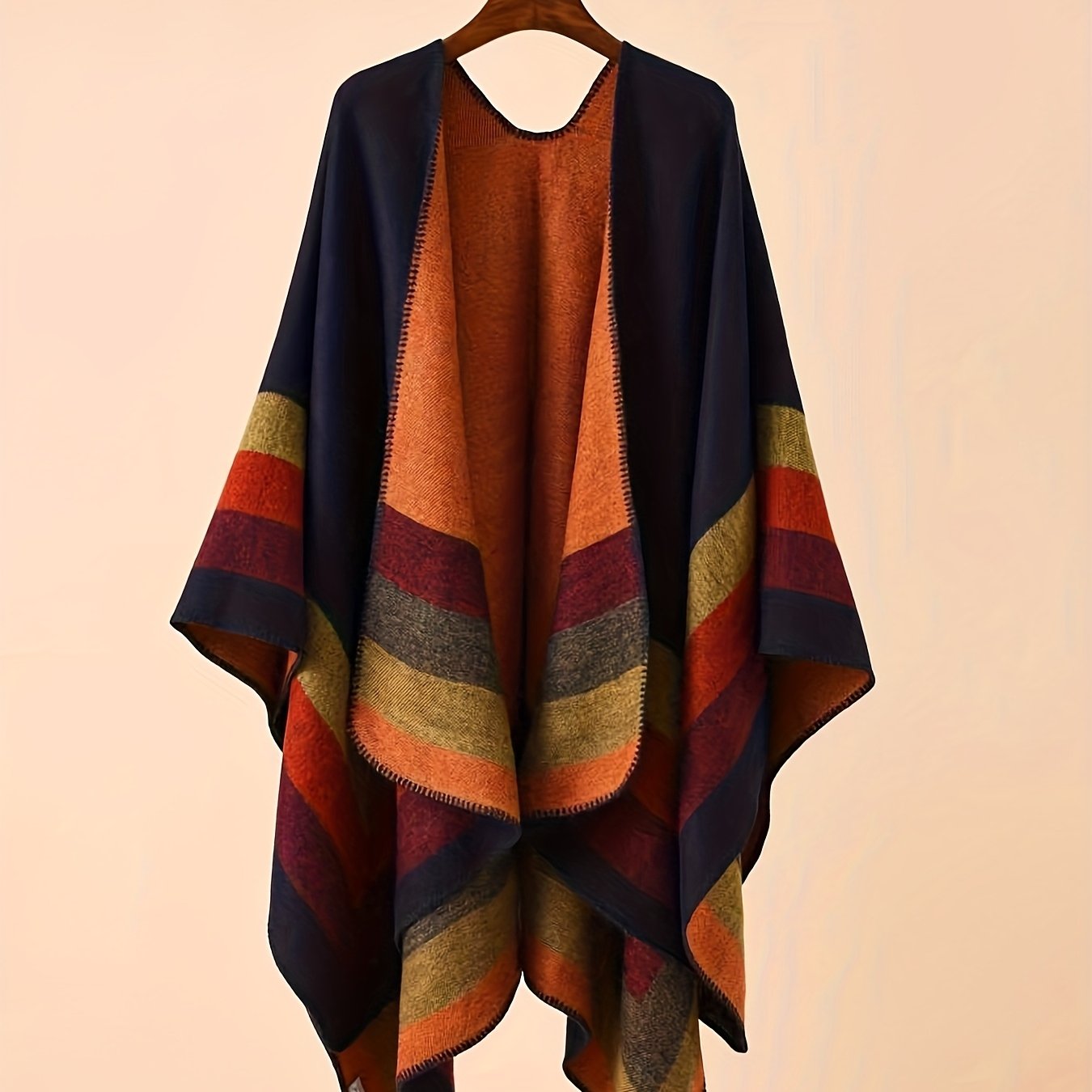 E-shop Plus Size, 1 Stück Unisex Einfach Vintage Gestreiftes Oversized Cardigan, Warm Bequem Weich Leicht Winddicht Kalt-Casual Damenmantel, Luxuriöses