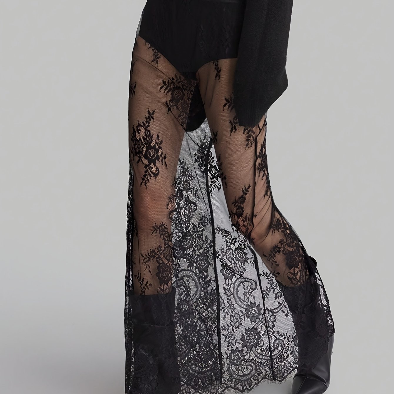 2025 New Women's Black Spring Lace Sheer Sexy High-waisted Skirt Versatile Ladies Skirt
