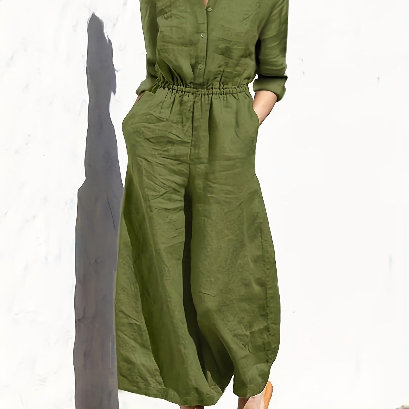 TEMU Spring And Casual Comfortable Long Sleeve Front And Back Button Wide Leg Trousers