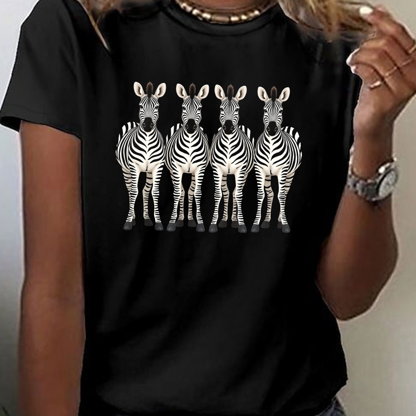TEMU Casual Short-sleeve Crew Neck T-shirt Featuring 4 , Perfect For Spring And Summer, Designed For Women