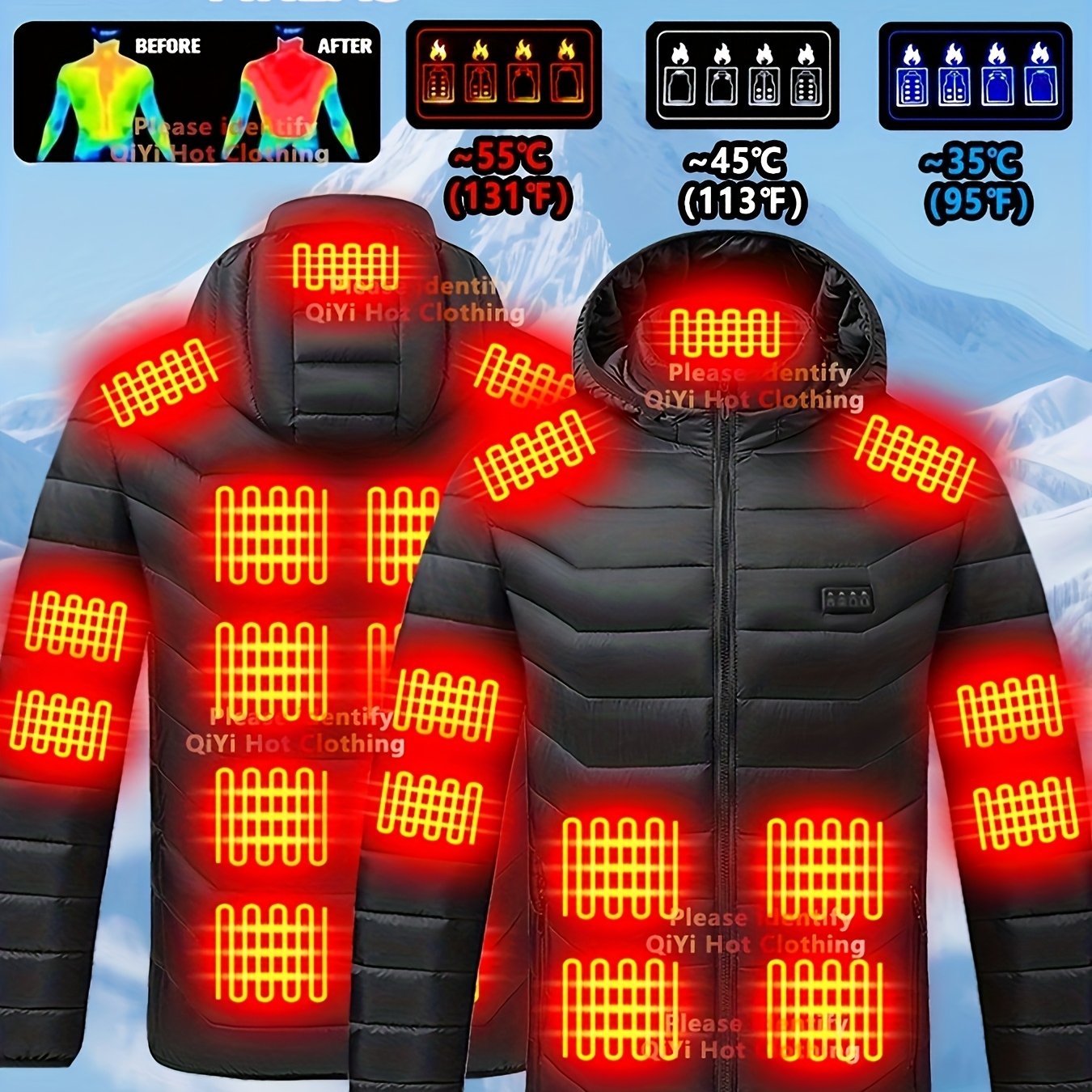 TEMU Giacca riscaldata elettrica da con 4 modalit� di riscaldamento e 25 zone di riscaldamento - Cappotto invernale a 3 livelli regolabili, capo