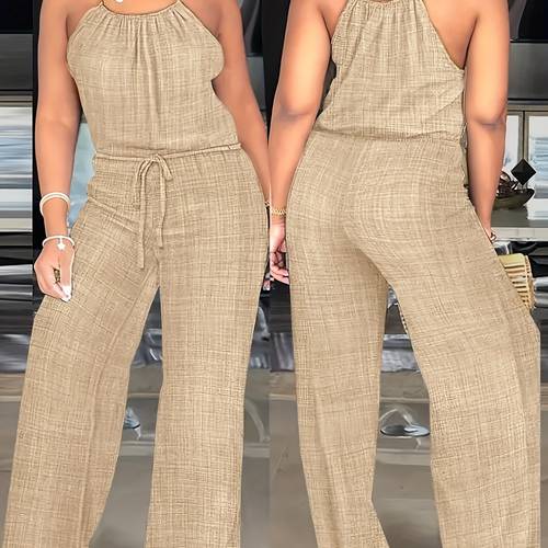 print off shoulder sleeveless jumpsuit with pockets womens regular fit straight leg non stretch casual attire machine washable for spring summer fall summer fashion relaxed