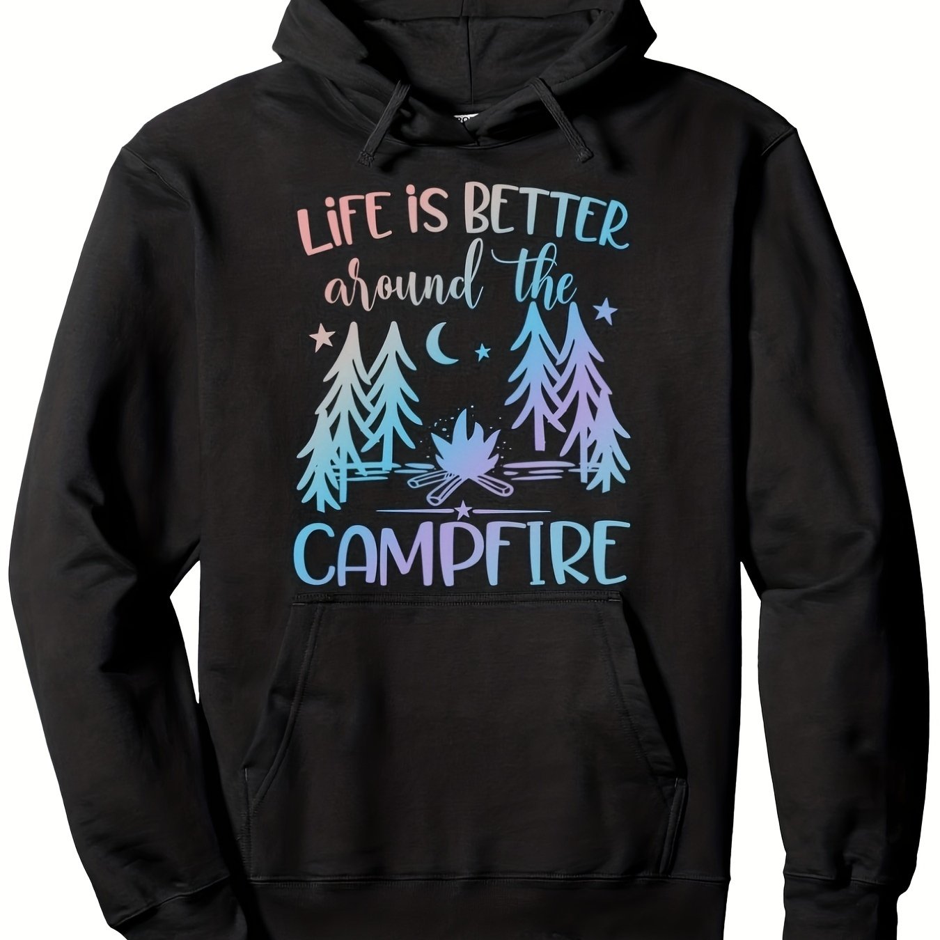 TEMU Cozy Pullover Sweatshirt Better Around The Campfire With Pine Trees Stars Campfire Graphic Adjustable Drawstring Hood Unisex All Season Outdoor