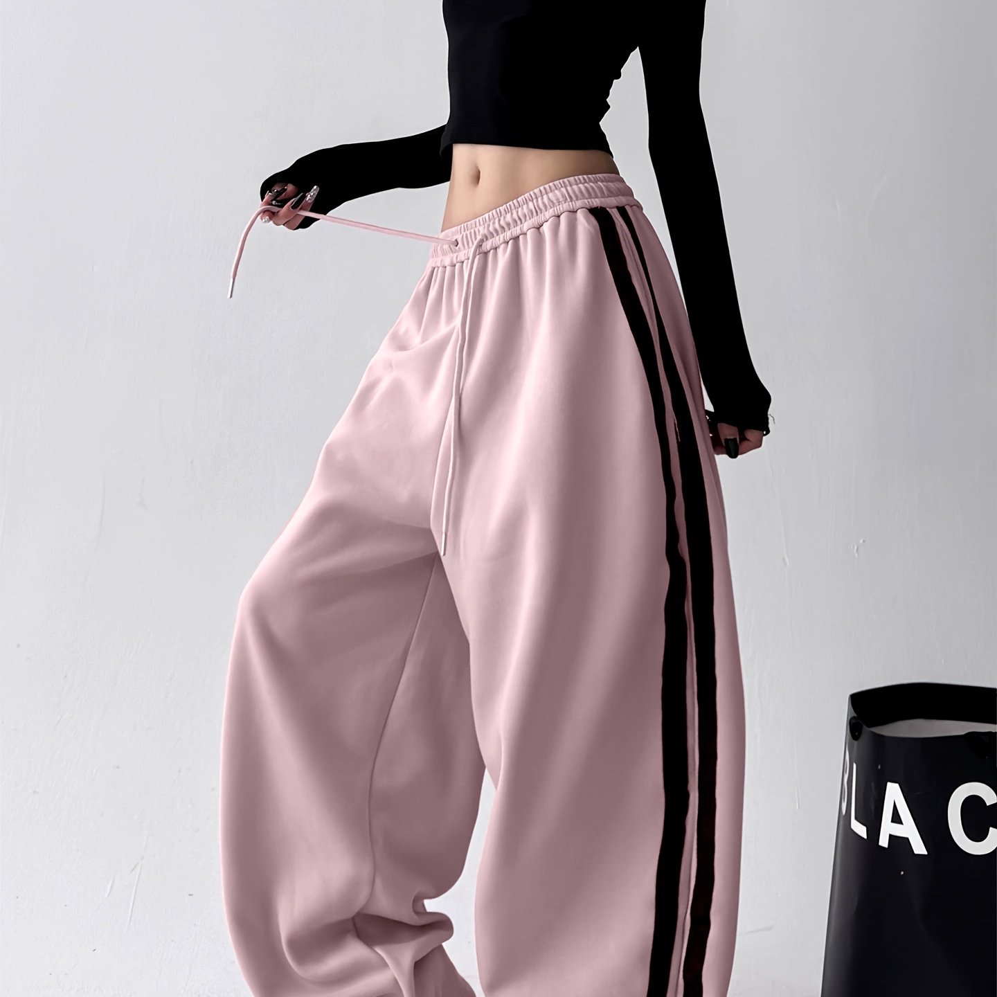 E-shop Damen Freizeit-Jogginghose mit hohem Bund für Frühling Herbst, lockere Passform, gerades Bein, Weitbeinhose