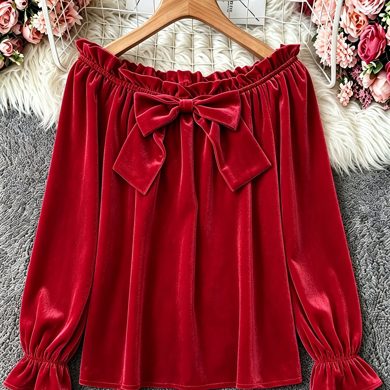 TEMU Plus Size, Plus-size Women's Elegant One-shoulder Top With Large , Solid Color, Loose Fit, Long Sleeves, Fashionable For Spring And Autumn