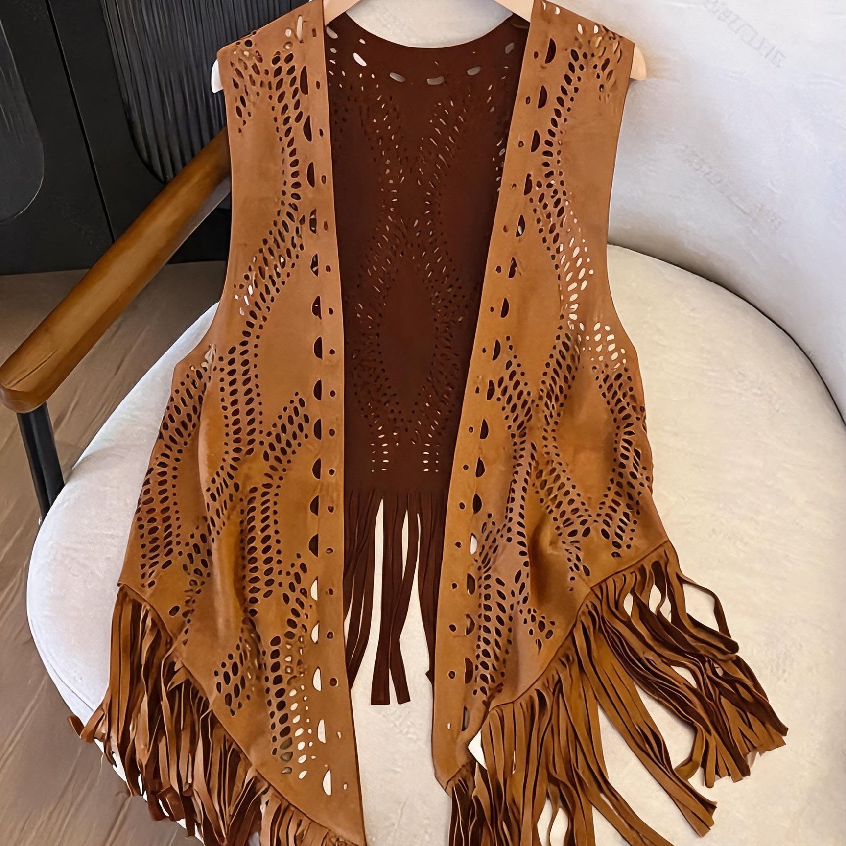 TEMU Summer Fashion New Solid Color Hollow Tassel Cardigan Vest Jacket Women's