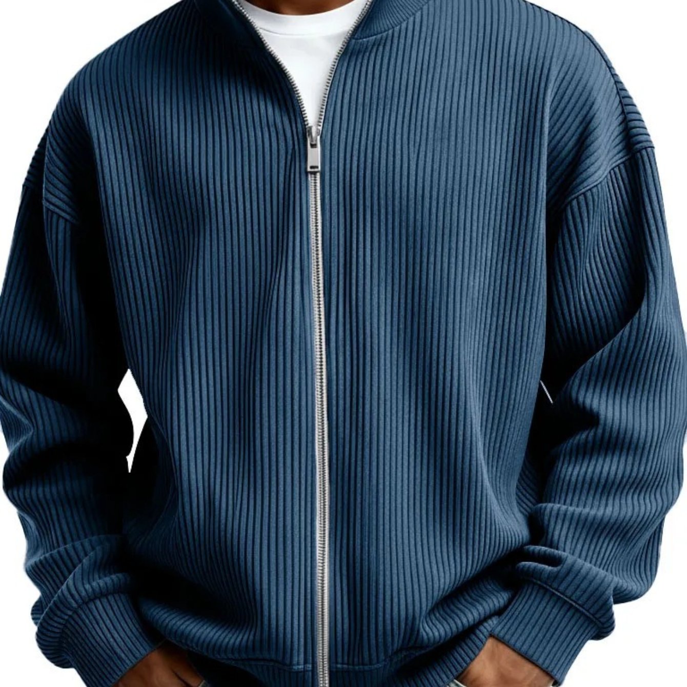Image of 2026 New Autumn Winter Men Full Zip Mock Neck Thick Ribbed Sweatshirt Outerwear (please Refer To Size Chart)