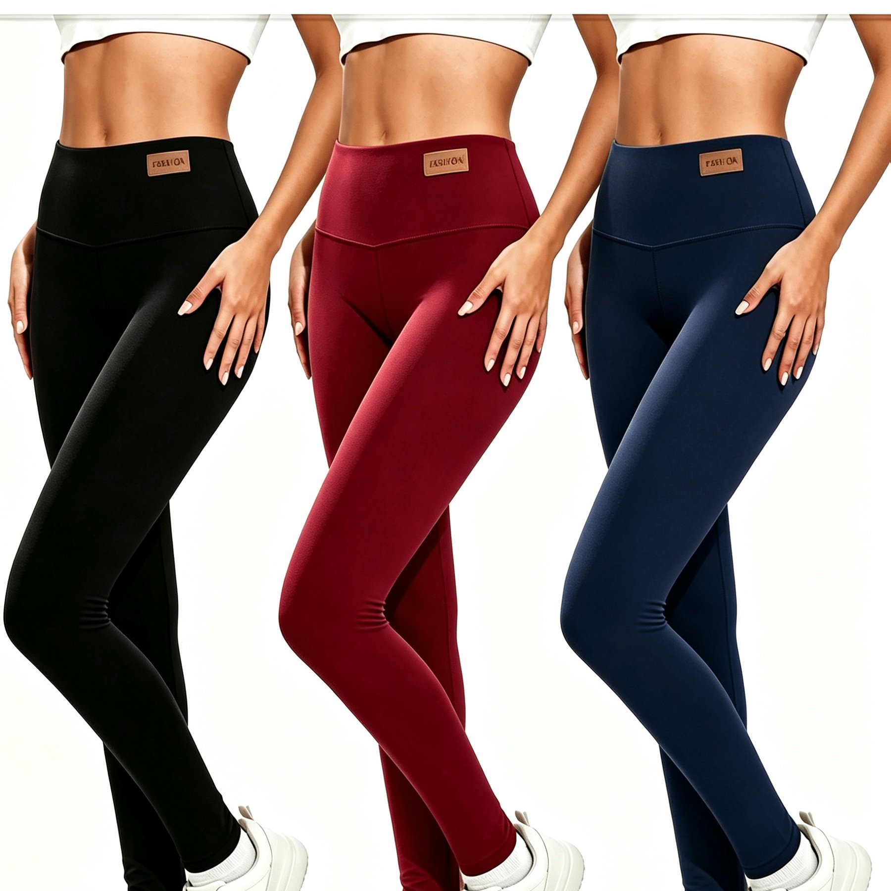 Image of 3 Pack Women High Waist Leggings, Tummy Control Stretch Pants, Soft Slim Fit S Workout Casual Daily Wear Skinny Trousers