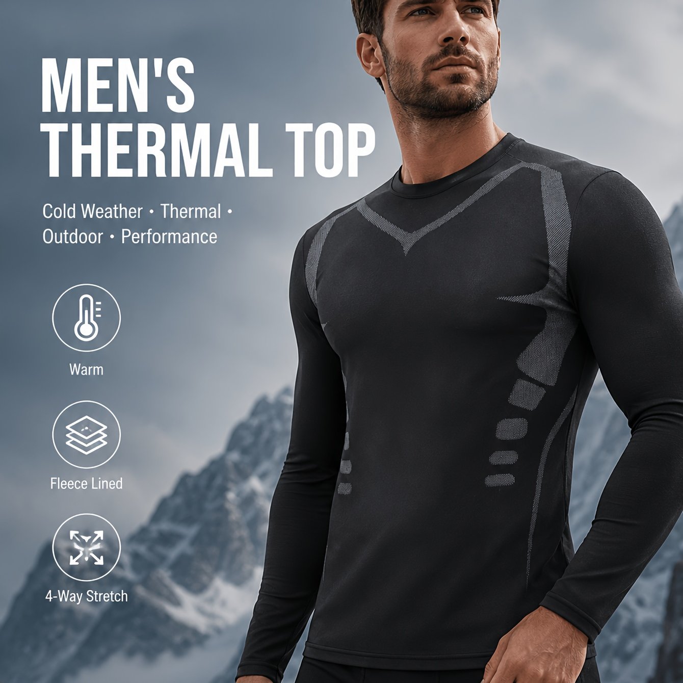 Men' Fleece Warm Base Layer Top, Athletic Compression Long Sleeve T-shirt, Autumn Winter Outdoor Layer, High-elastic Quick-dry Breathable Skin-friendly Fabric, Suitable For Sports Base Layers