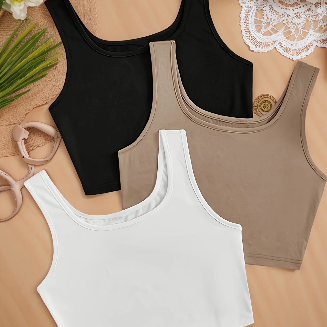 TEMU 3pcs Short Camisole Set, Bestie Style Matching, Sexy Base Layer Sleeveless Short Top (fitted), Women' All-match