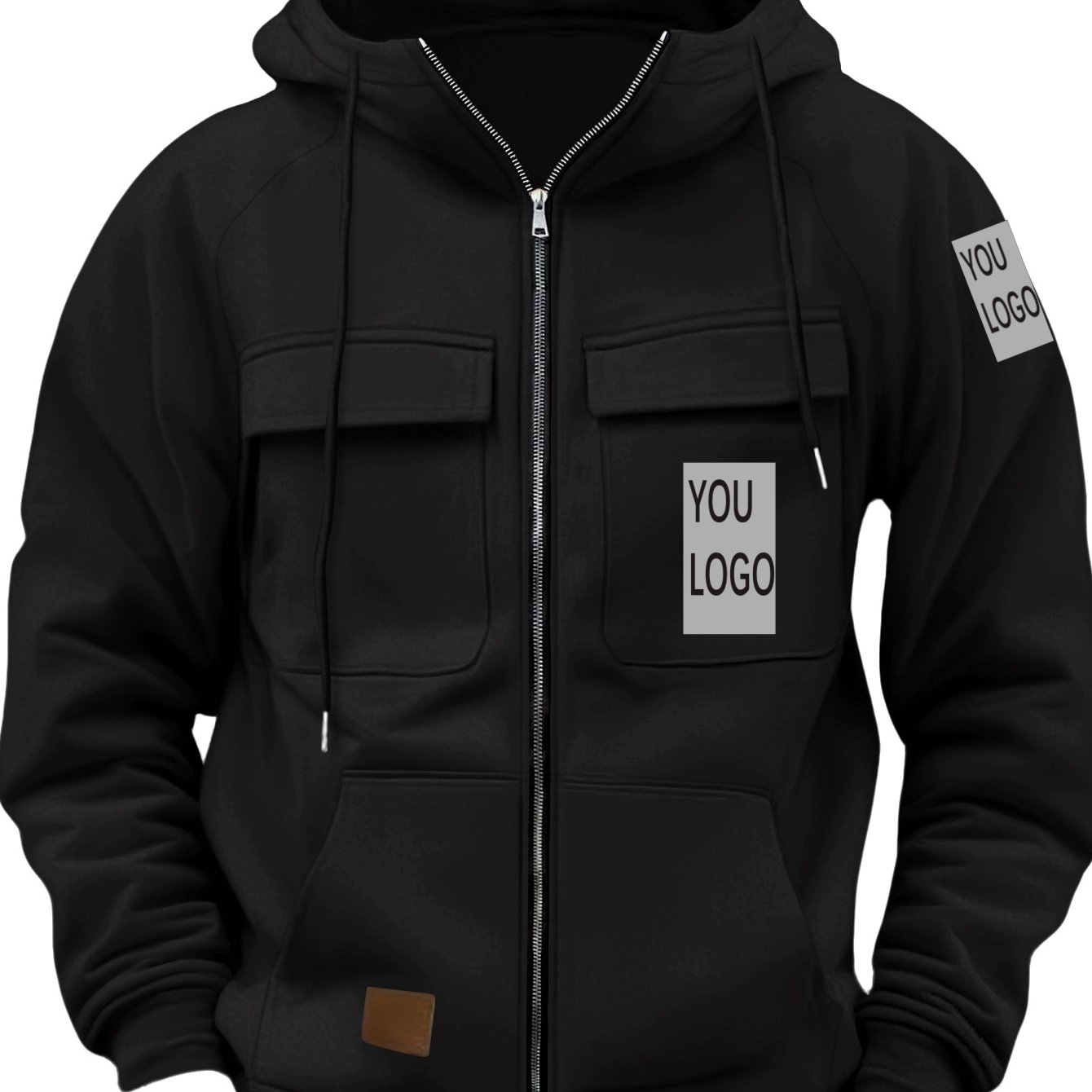 TEMU 2026 Style Men's Casual Full- Print Hooded Jacket, Custom Print From Picture, Pocket And Left Shoulder Customization
