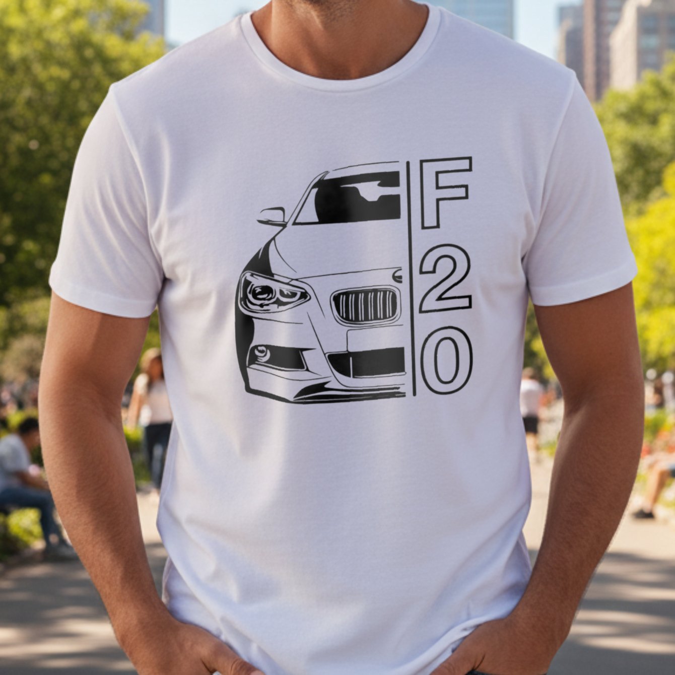 Image of F20 Car Front View Design T-shirts For Men And Women, Heat Transfer Print, Casual And Versatile Short Sleeve, Comfortable And Breathable Round Neck Tee, In Sizes S To Xxxl, Color: White