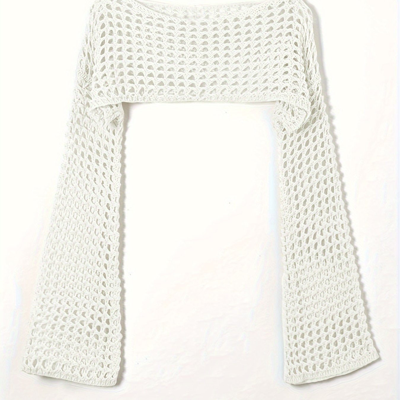 Girls' Hollow Knit Sweater Solid Color Semi-sheer Long Sleeve Loose Pullover Top
