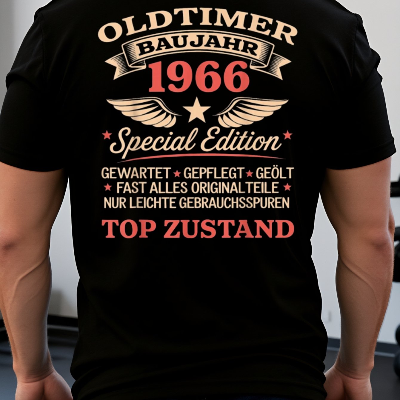 Classic Vintage Style Men's T-shirt Baujahr 1966 Special Edition Text Design For Casual Wear And Birthday Celebrations Perfect Gift For Him Back Print