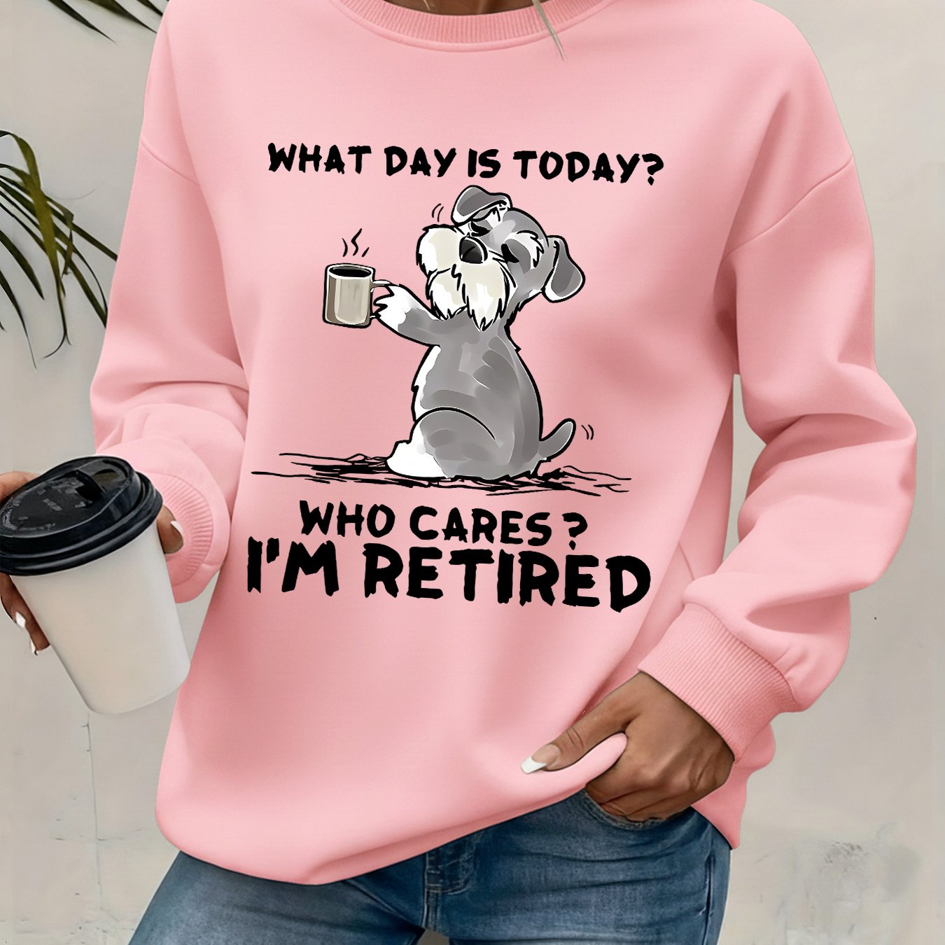 TEMU Women's Stylish Round-neck Sweatshirt, Featuring A Printed Design, Autumn And Winter With Added Fleece