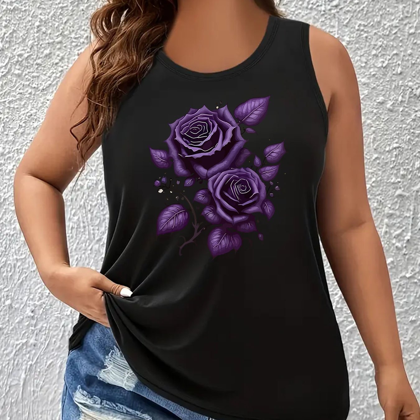 TEMU Plus Size - Plus Size - Pattern Print Plus Size -season Round Neck Tank Top