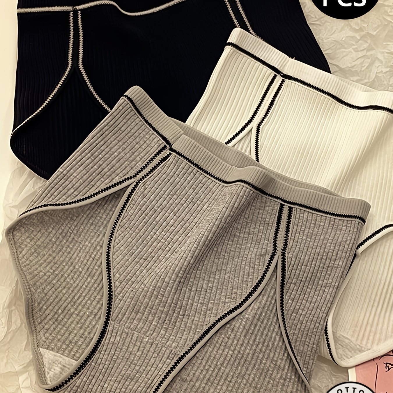 3-pack Contrast Minimalist Seamless Breathable Comfortable Ribbed Mid-waist ' Panties