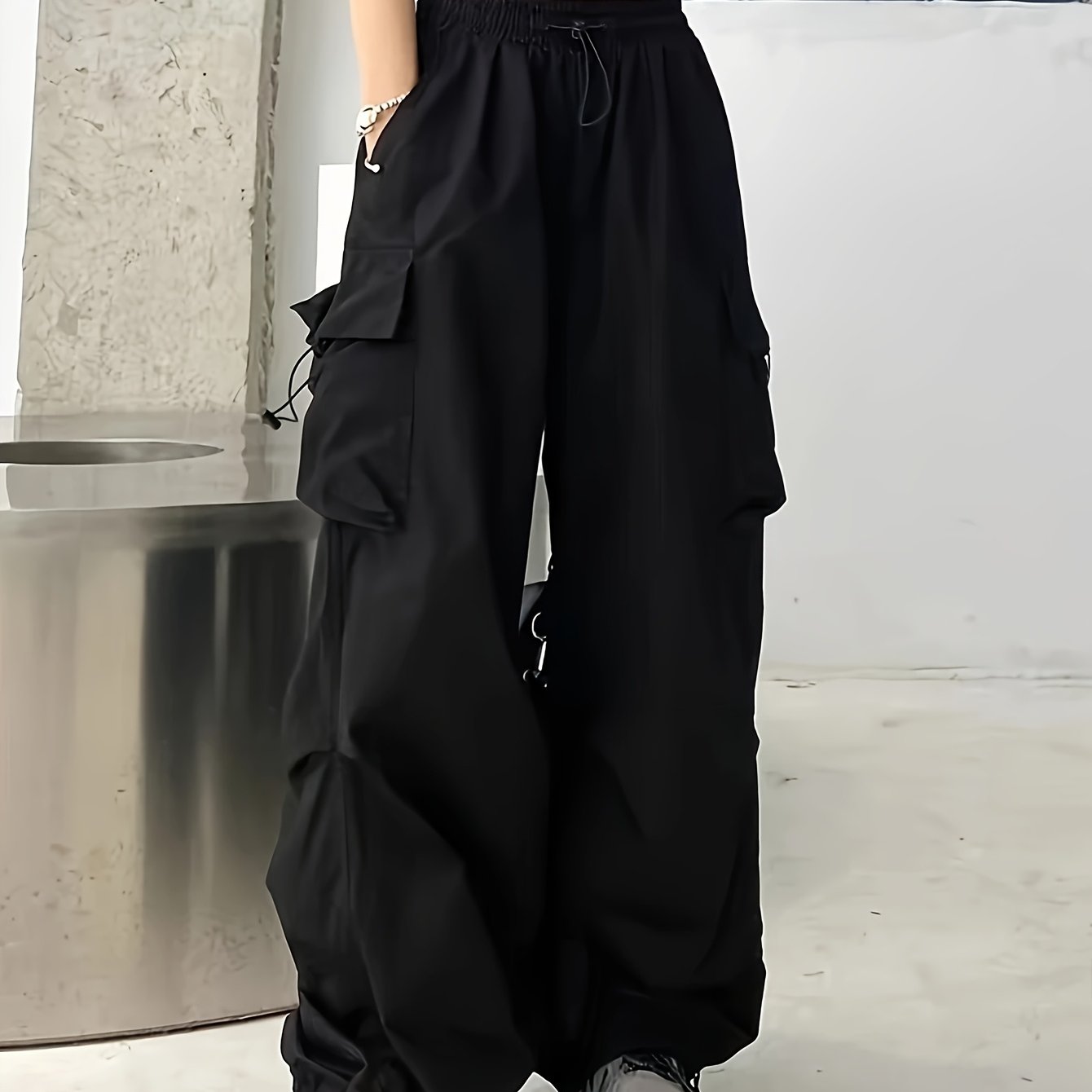 TEMU 1pc Women's Casual Cargo Pants, Solid Color, Spring/autumn Fashion, Multi-pockets, Fabric, Adult Fit