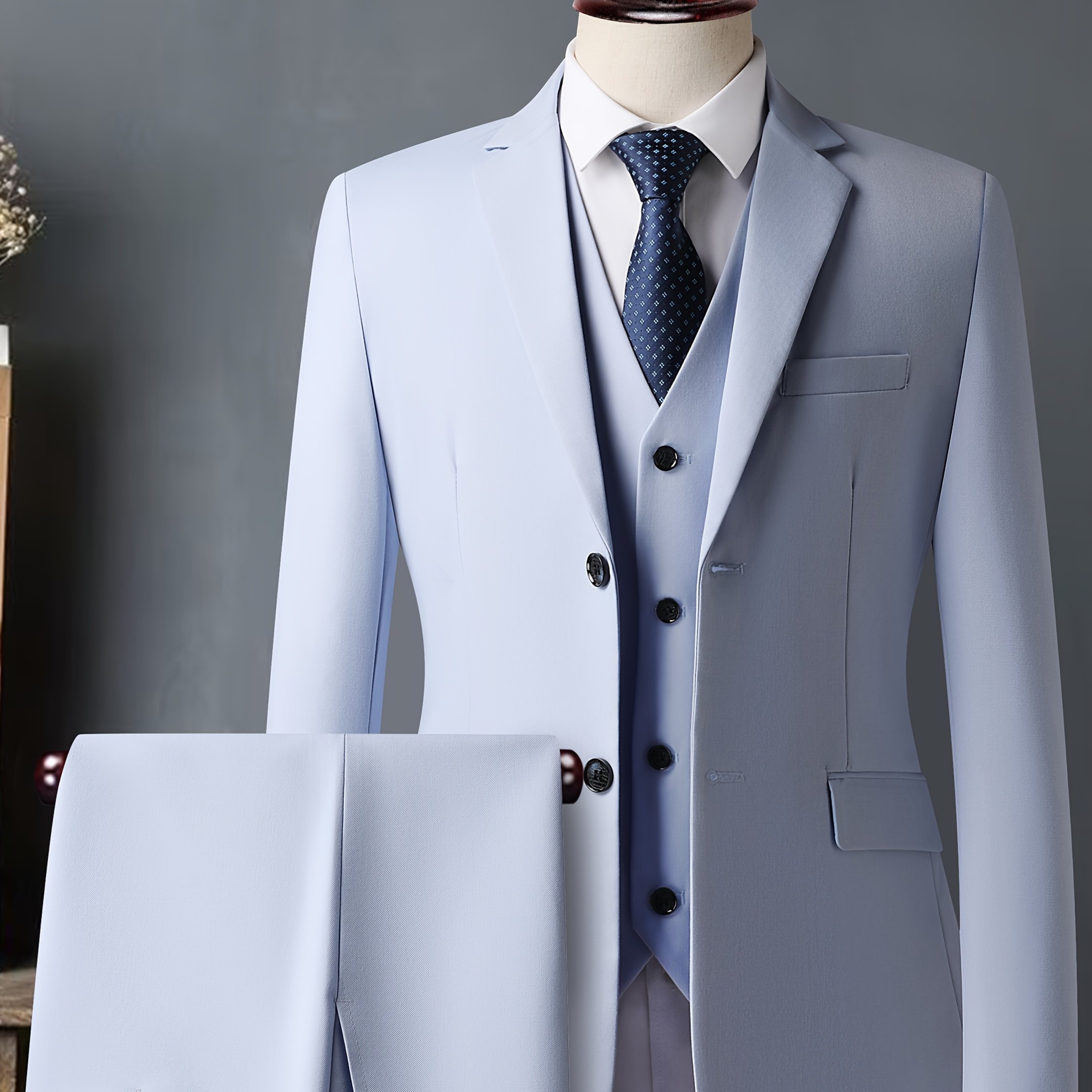 TEMU Men' Suit 3pcs Set, Wrinkle-resistant, Non-iron, Anti-stick Hair, Business Formal Wear, Workplace Commuting Dress Suit