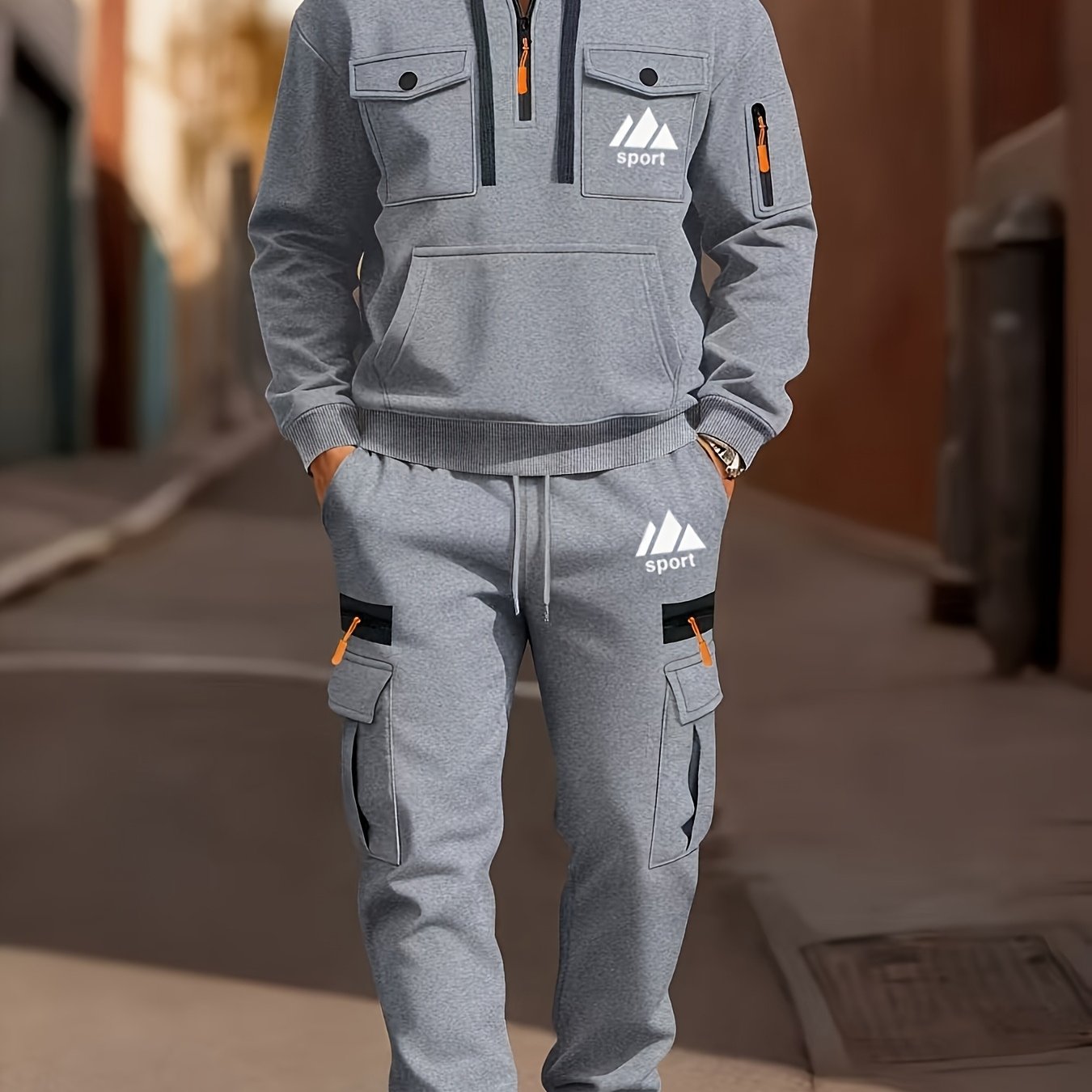 TEMU Hooded 2pcs Men's Sweatshirt And Belted Pants Set, Casual Sport Style Autumn/winter Regular & Pants Set