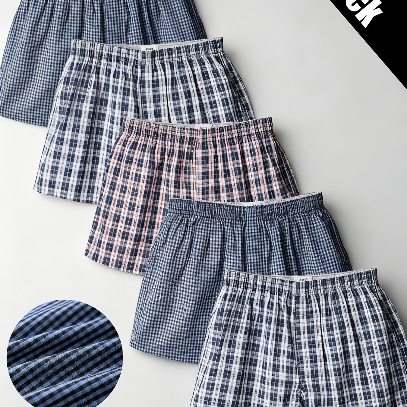 Image of 5pcs Men's Boxer Briefs 100% Cotton Plaid Briefs Loose-fit Breathable Underwear Set Comfortable Casual Wear Homewear Underwear