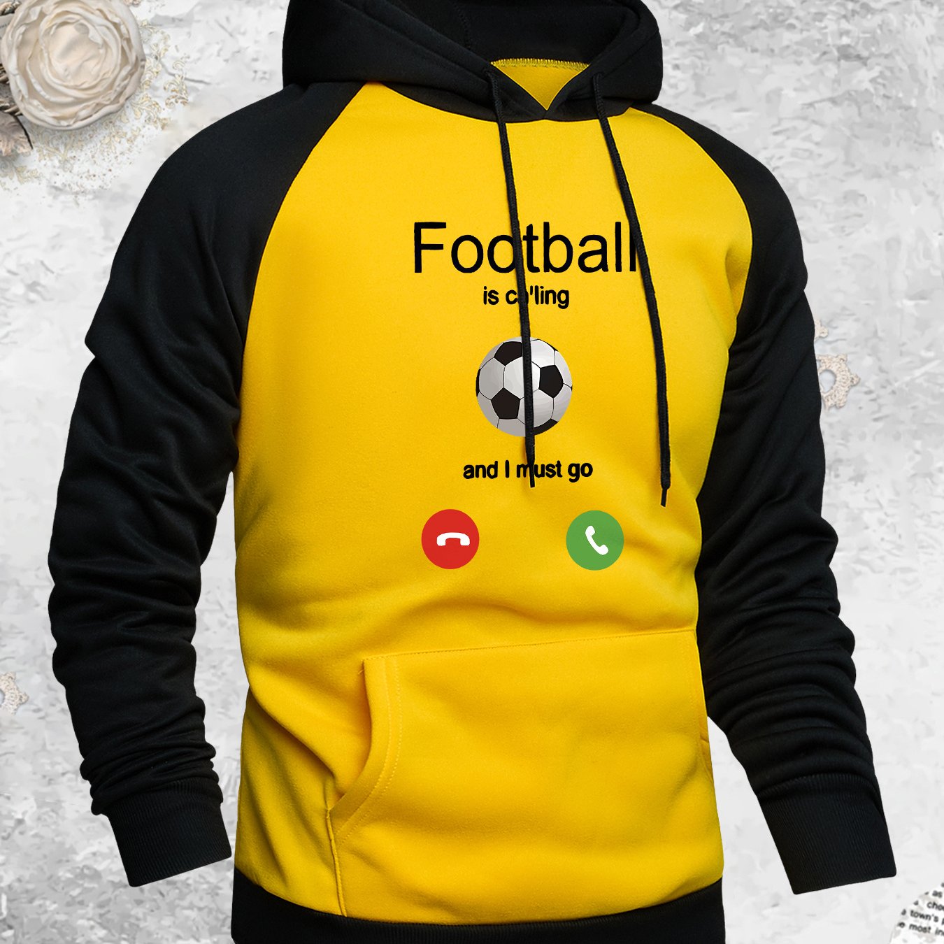 TEMU Men's Hooded Color- Sweatshirt, Casual And Versatile Fashion For Football, Stylish Raglan Sleeve Sweatshirt