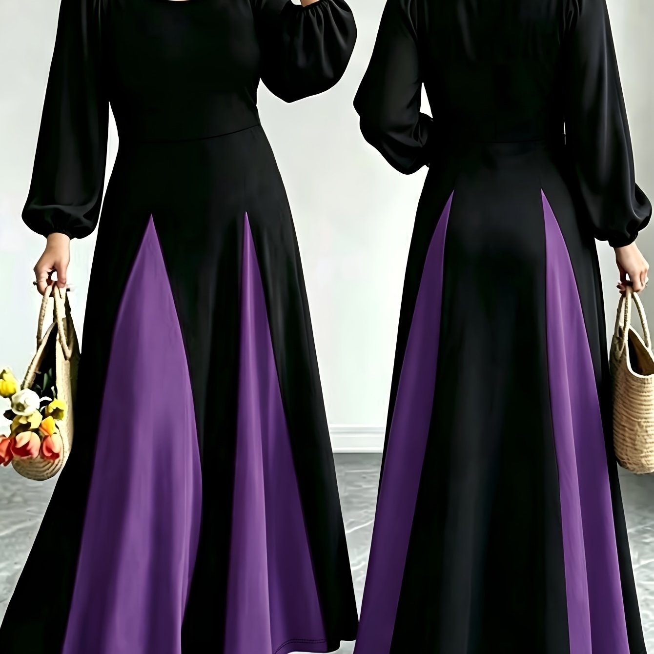 TEMU Plus Size Women's Elegant Color Block Maxi Dress