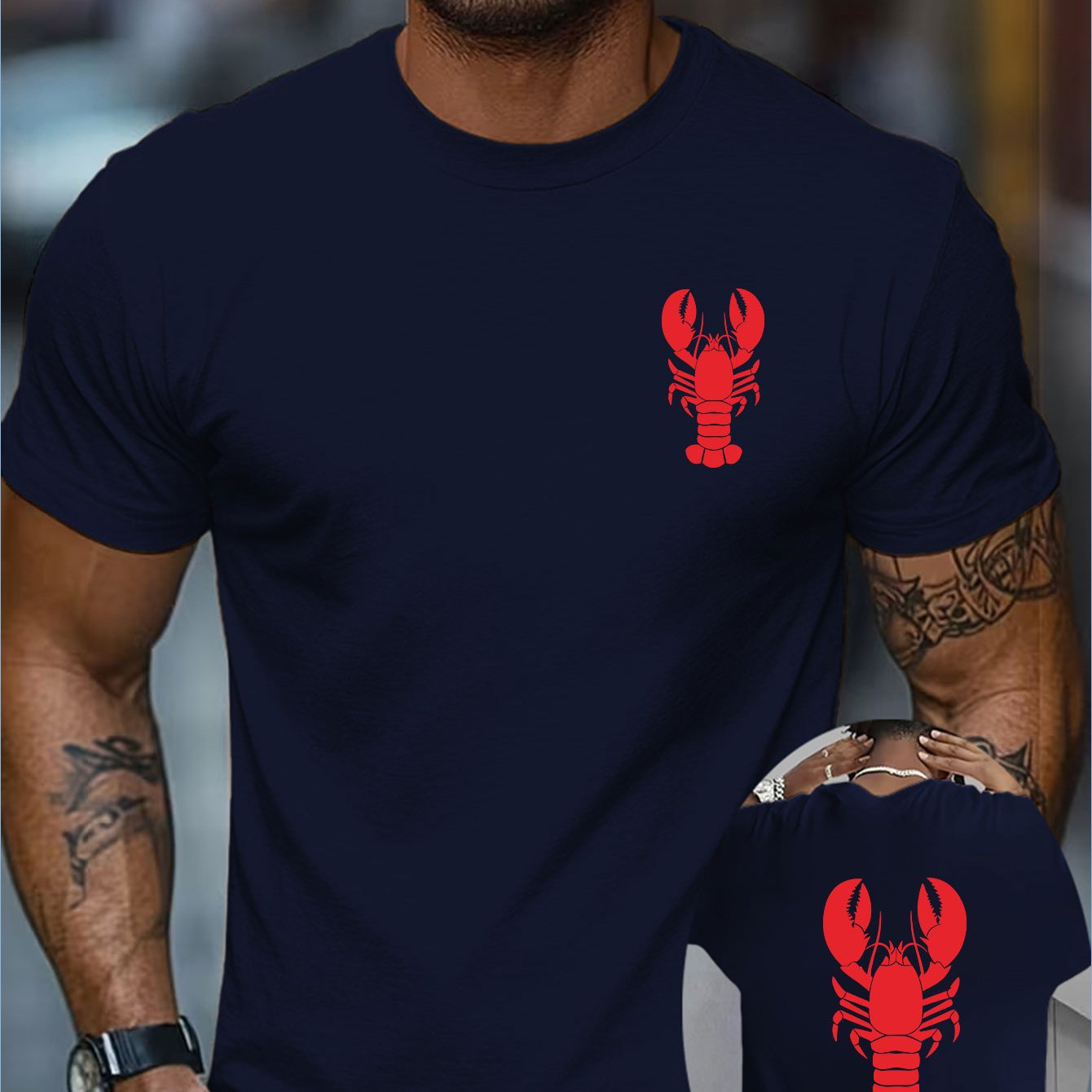 TEMU Men's Realistic Print T-shirt - Double-sided Short Sleeve Tee Suitable For Casual Wear, Gym & Outdoor Activities, Summer Round Neck Regular Fit