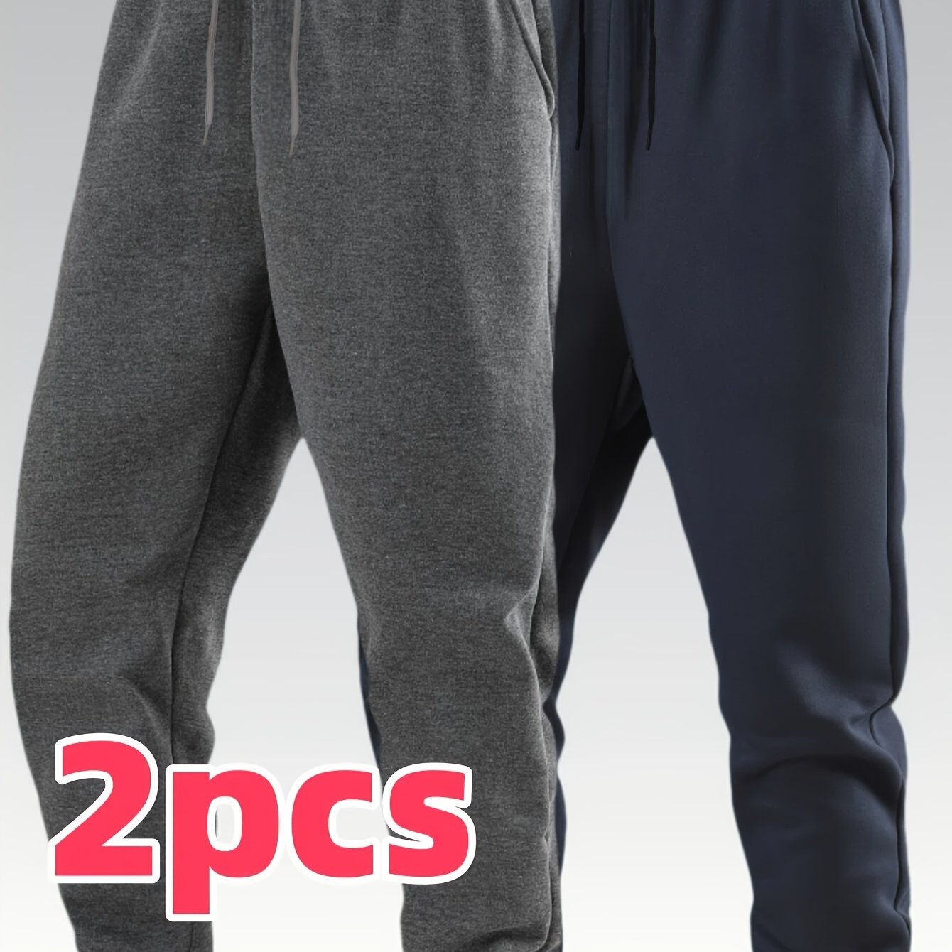 TEMU 2pcs Men's Casual Trousers With Elastic Waistband And Drawstring, Suitable For Daily Life, Work, Leisure, Running, Fitness, Dating, Etc, New