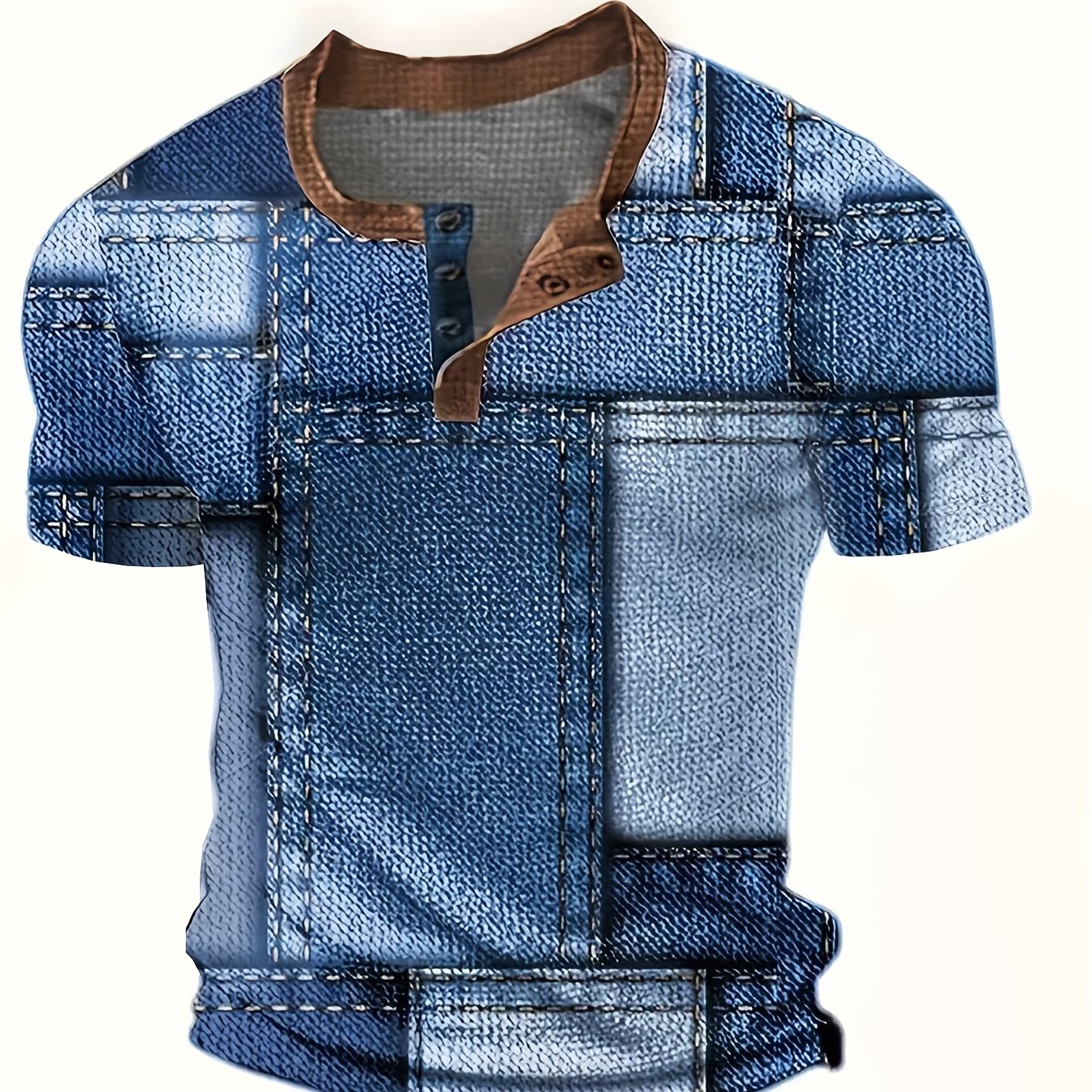 Image of Men's Waffle Knit 3d Color-block Outdoor Sports Casual T-shirt Henley Shirt
