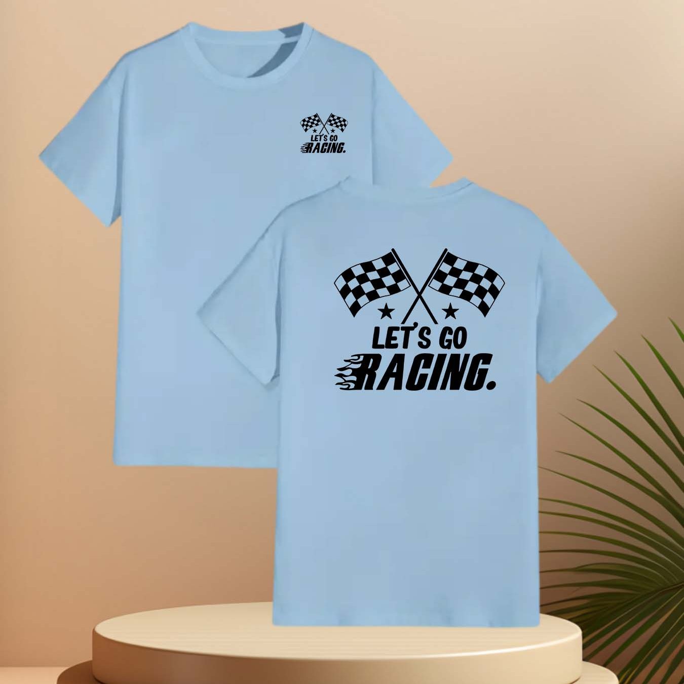 TEMU Racing Enthusiast Men'-sided Print T-shirt - 100% Polyester Knit Fabric With Crew Neck, Casual Pattern, Regular Fit With Stretch