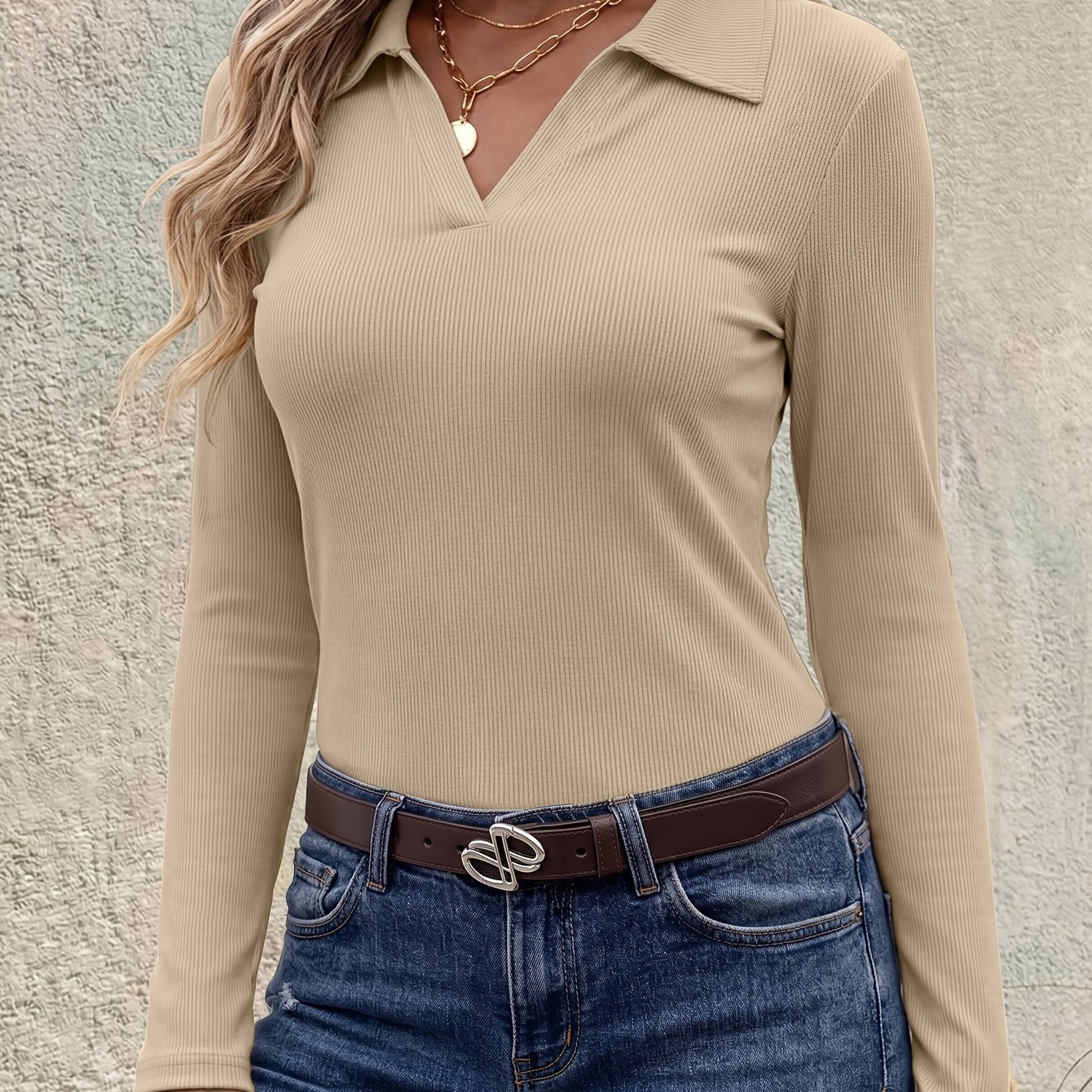 TEMU Women's Autumn Collar Stretch Long-sleeve T-shirt, Women's Stretch Long-sleeve T-shirt, Women's Autumn Long-sleeve T-shirt, Comfortable Fabric,
